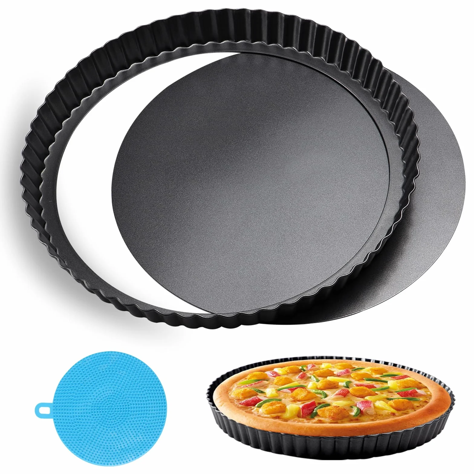 Naczynie do tarty 28 cm, naczynie do quiche z podstawą do podnoszenia, blaszka do tarty z wyjmowaną podstawą, bezpieczne naczynie do flan, naczynia do ciast, formy do pieczenia, małe naczynia