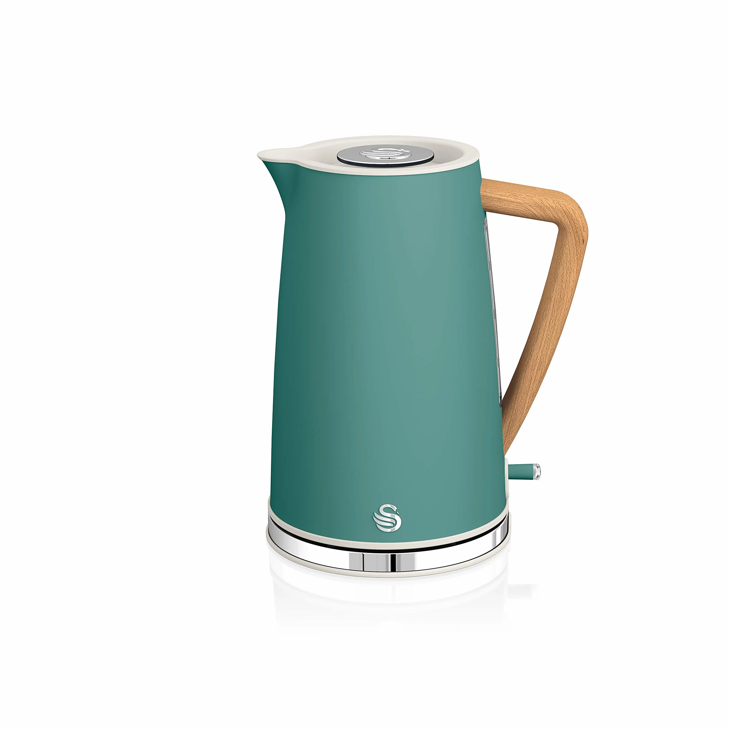 Swan Nordic Ultra szybki czajnik elektryczny, bezprzewodowy, nowoczesne wzornictwo, 1,7 l, 2200 W, uchwyt o wyglądzie drewna, automatyczne wyłączanie, zielony