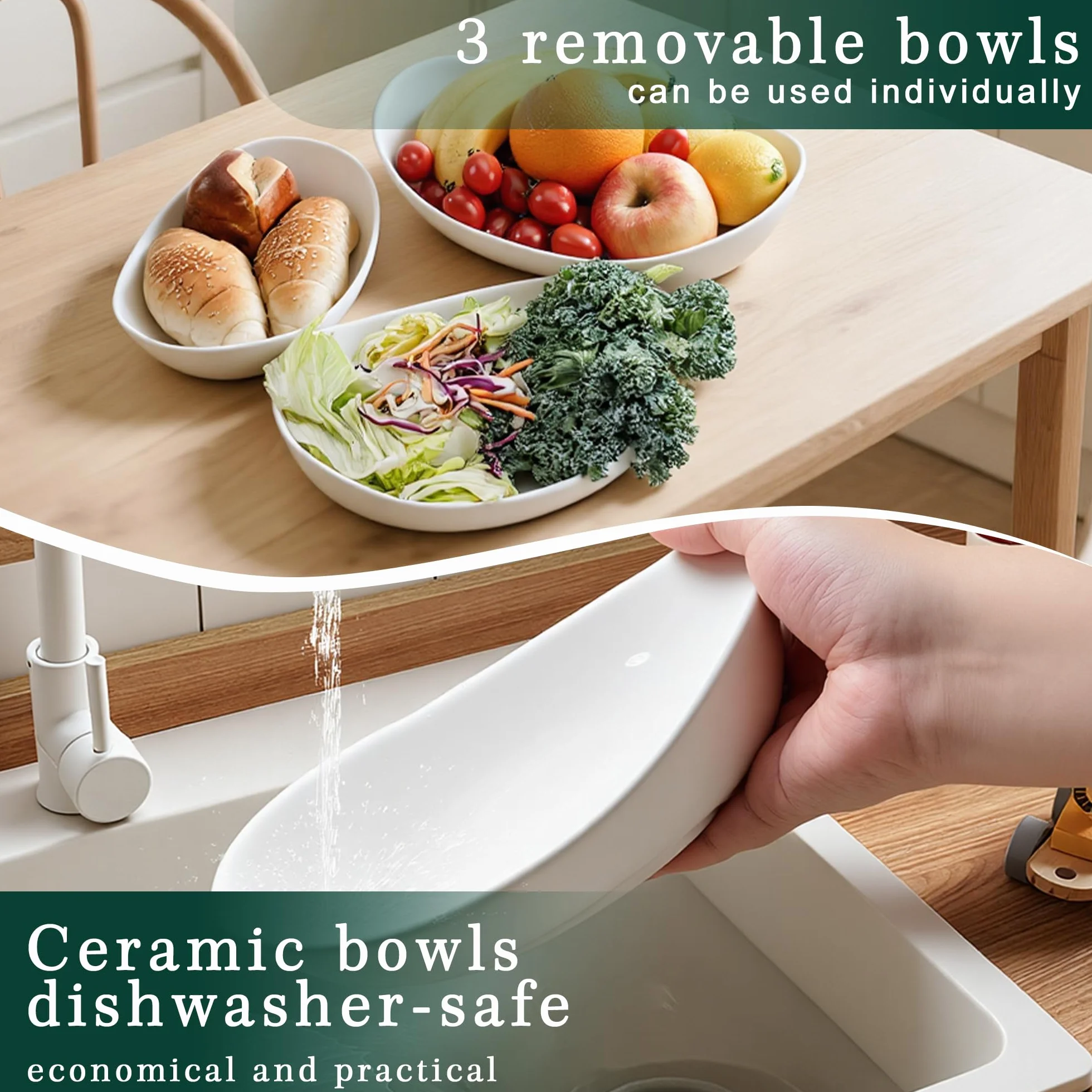 Ceramiczna miska na owoce, 3-poziomowa, porcelanowa, 3 poziomy, z naturalnym bambusowym stojakiem, talerz do serwowania owoców, ciast, słodyczy