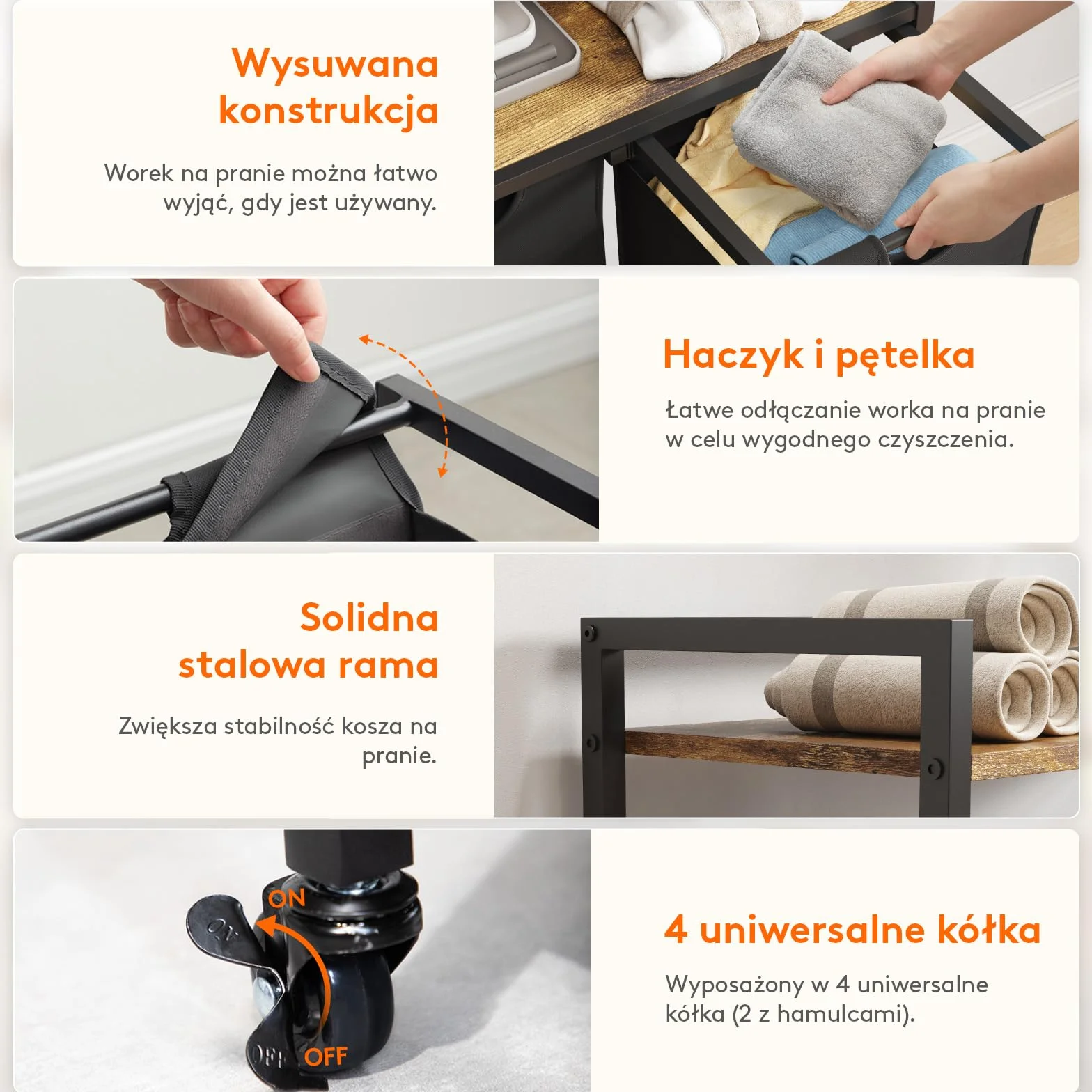 Lifewit Kosz na pranie z półkami, 4 sekcje, wysuwany kosz na pranie o pojemności 168l z kółkami, organizer na ubrania z 4 wyjmowanymi workami na pranie, sortownik na pranie, rustykalny brąz i czerń