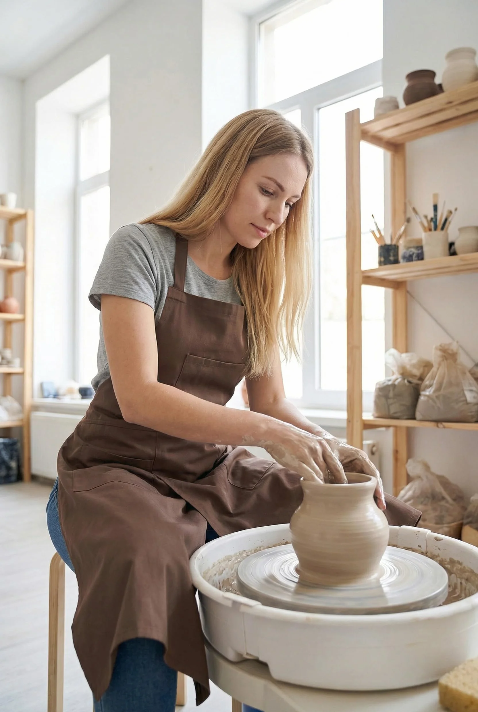 Nanxson Fartuch ceramiczny długi z rozciętą nogą 3 kieszenie regulowana klamra do koła ceramicznego DIY Art