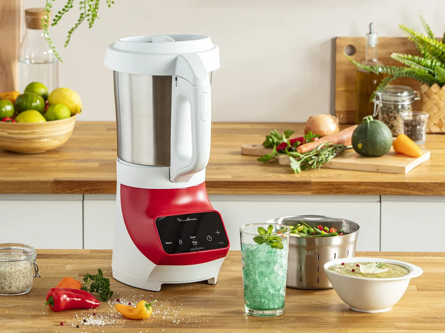 Moulinex Soup&Plus mikser stojący, pojemność 2 l, automatyczne programy i czyszczenie, tryb ręczny, intuicyjny interfejs, idealna mieszanka, wyprodukowano we Francji LM924500