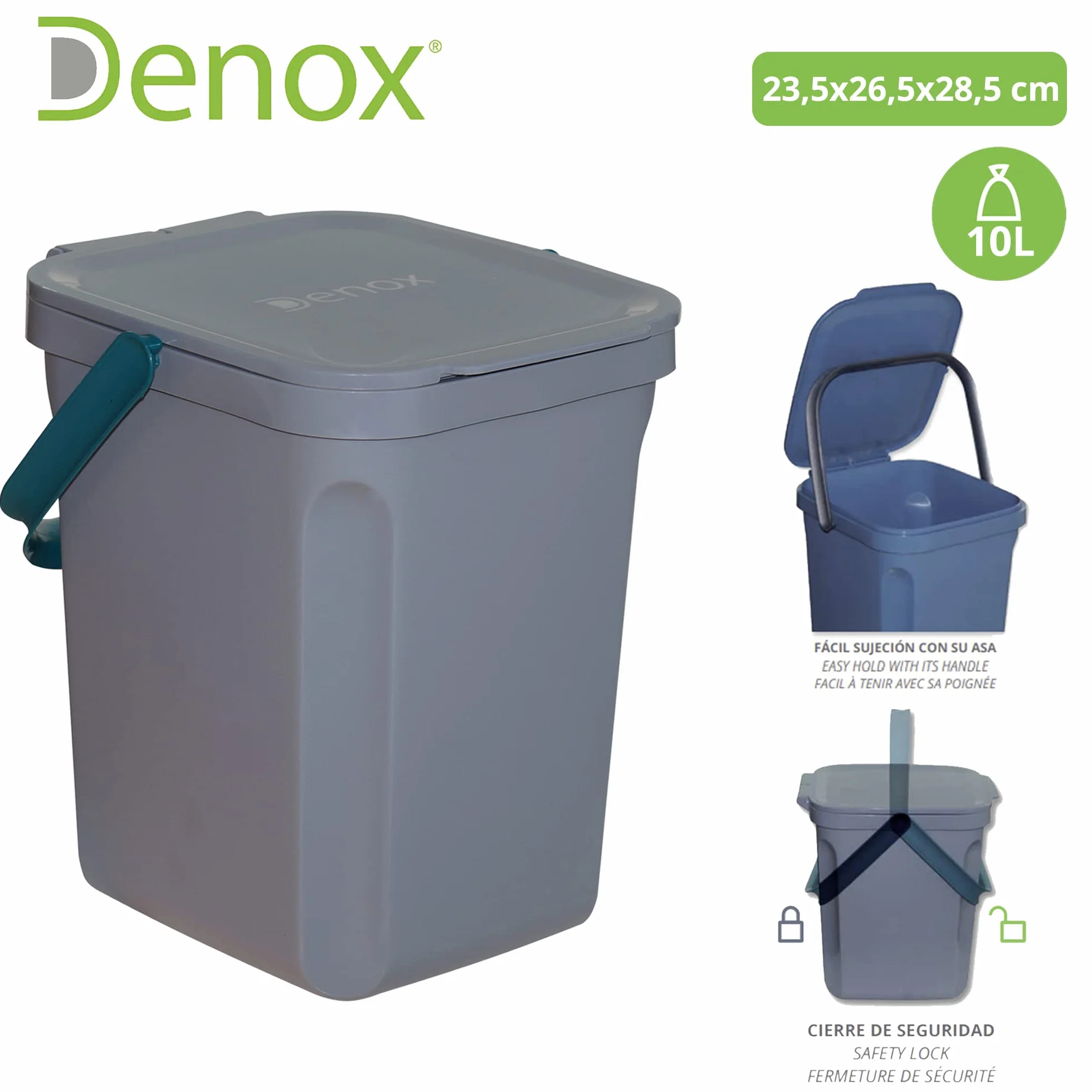 Denox DEN121 Organiczny wiadro 10 litrów, szary, 235x265x285 mm