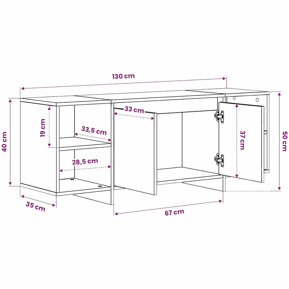 Générique Chene Fume szafka pod telewizor 130x35x50 cm drewno Ingenierie | 2 drzwi, 2 półki, przechowywanie konsoli DVD do gier, łatwe czyszczenie