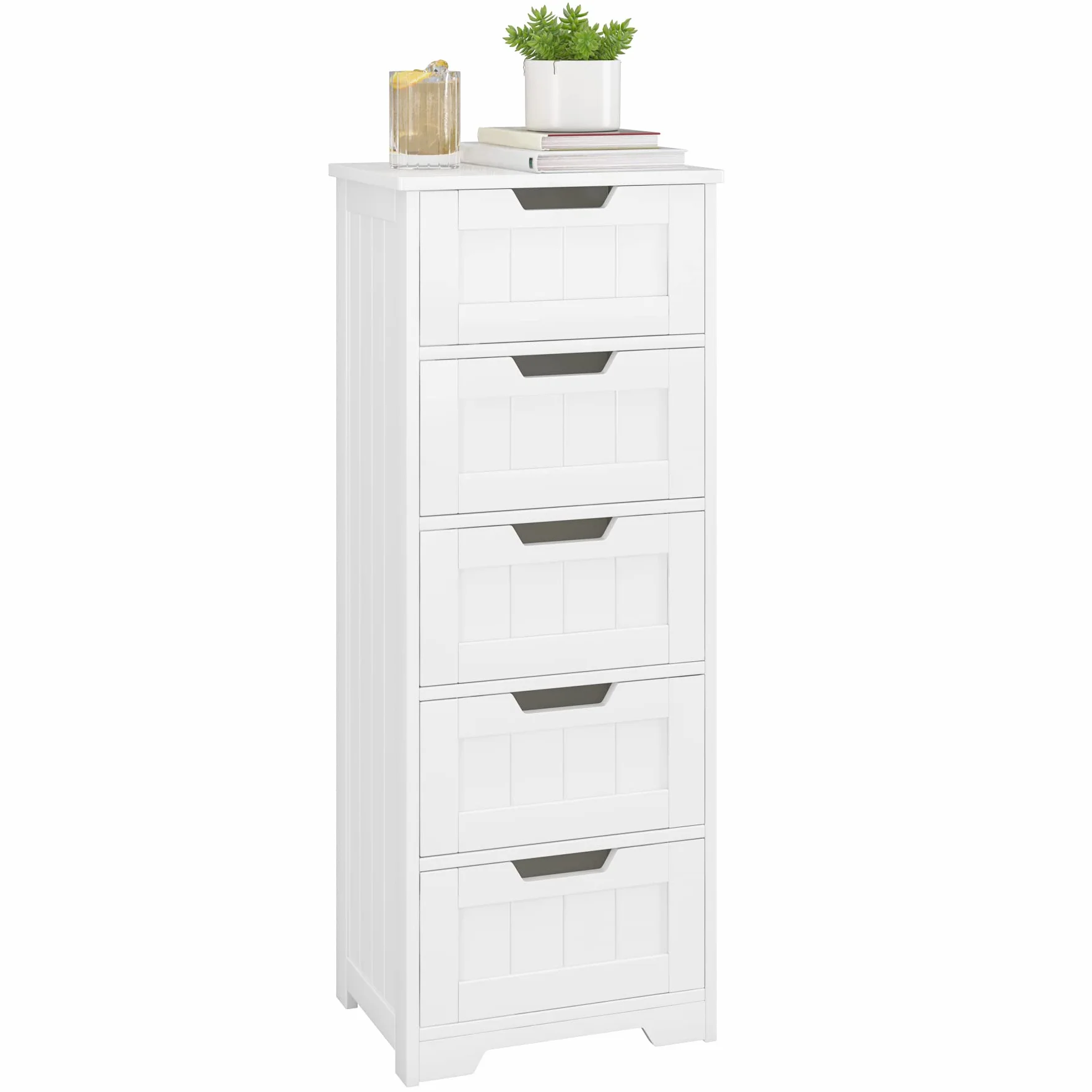 FOREHILL Szafka łazienkowa z 5 szufladami Biała komoda, wąska szafka łazienkowa 40x30x102 cm