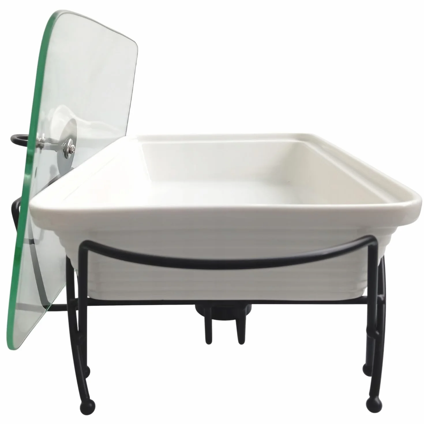 Ceramiczny podgrzewacz do potraw Maestro | Naczynie żaroodporne z pokrywką szklaną | Podstawka pod świece do podgrzewania potraw | Nadaje się do piekarnika MR-11562-73/MR-11362-73 (2.4, Litry)