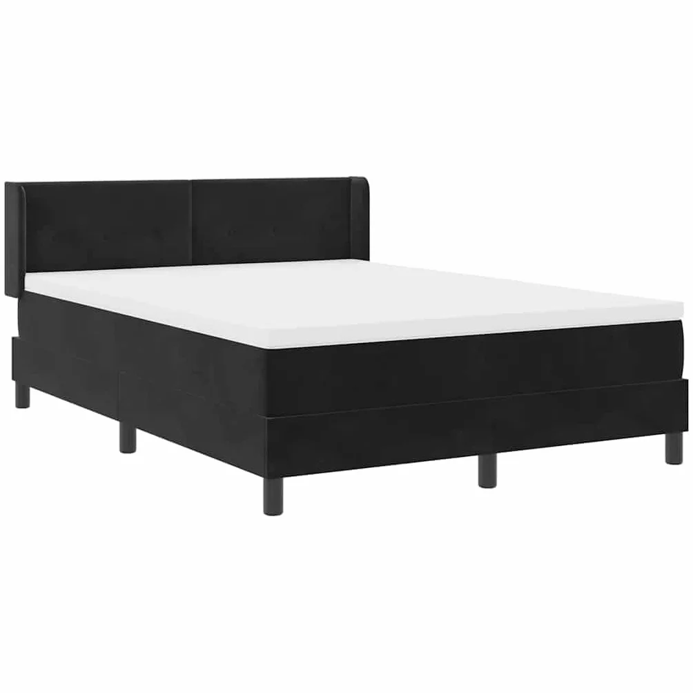 Aksamitne nowoczesne do sypialni box spring czarny 140x200 cm | Łóżko sprężynowe z zagłówkiem aksamit czarny 200 x 140 cm z regulowanym wezgłowiem