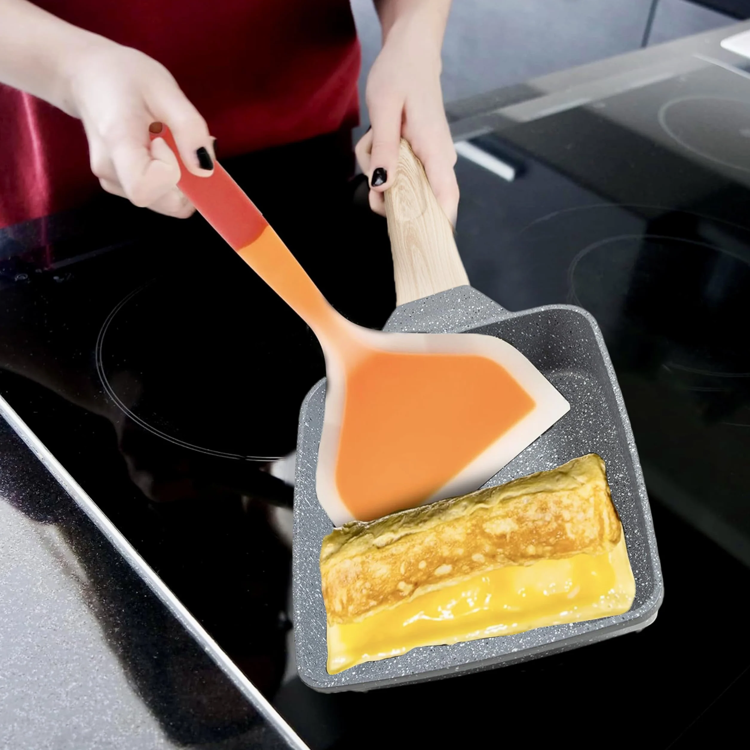 IPEA Patelnia do tamagoyaki Nieprzywierająca japoński omlet - do indukcji i gazu - 21 cm, aluminiowa patelnia antyadhezyjna do omletu, naleśników, naleśników, jajek - kwadratowa - Super Comfort Grip