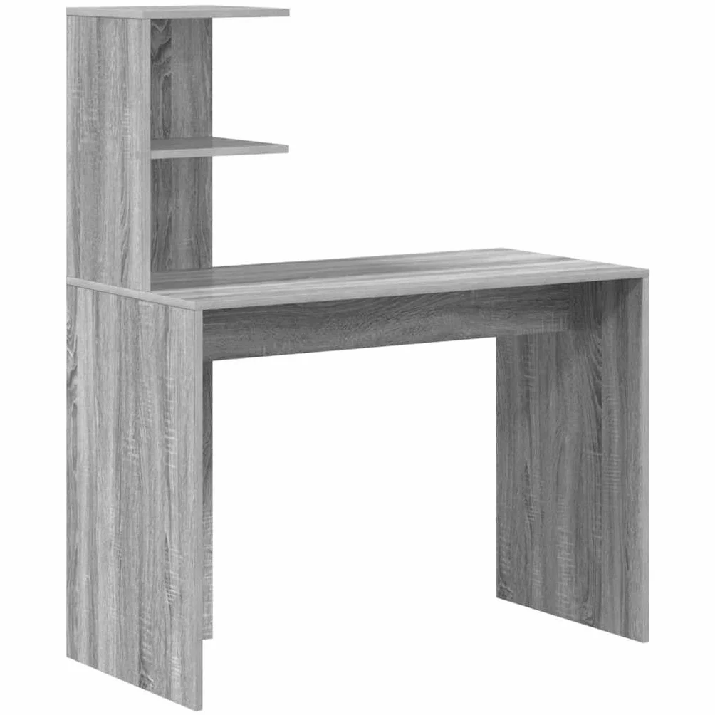 Biurko Sonoma szary materiał drewnopochodny z miejscem do przechowywania i regałem, 133,5 x 50 x 124 cm, 2-częściowe, ergonomiczne, nie zajmuje dużo miejsca, do biura, domowego biura i miejsca