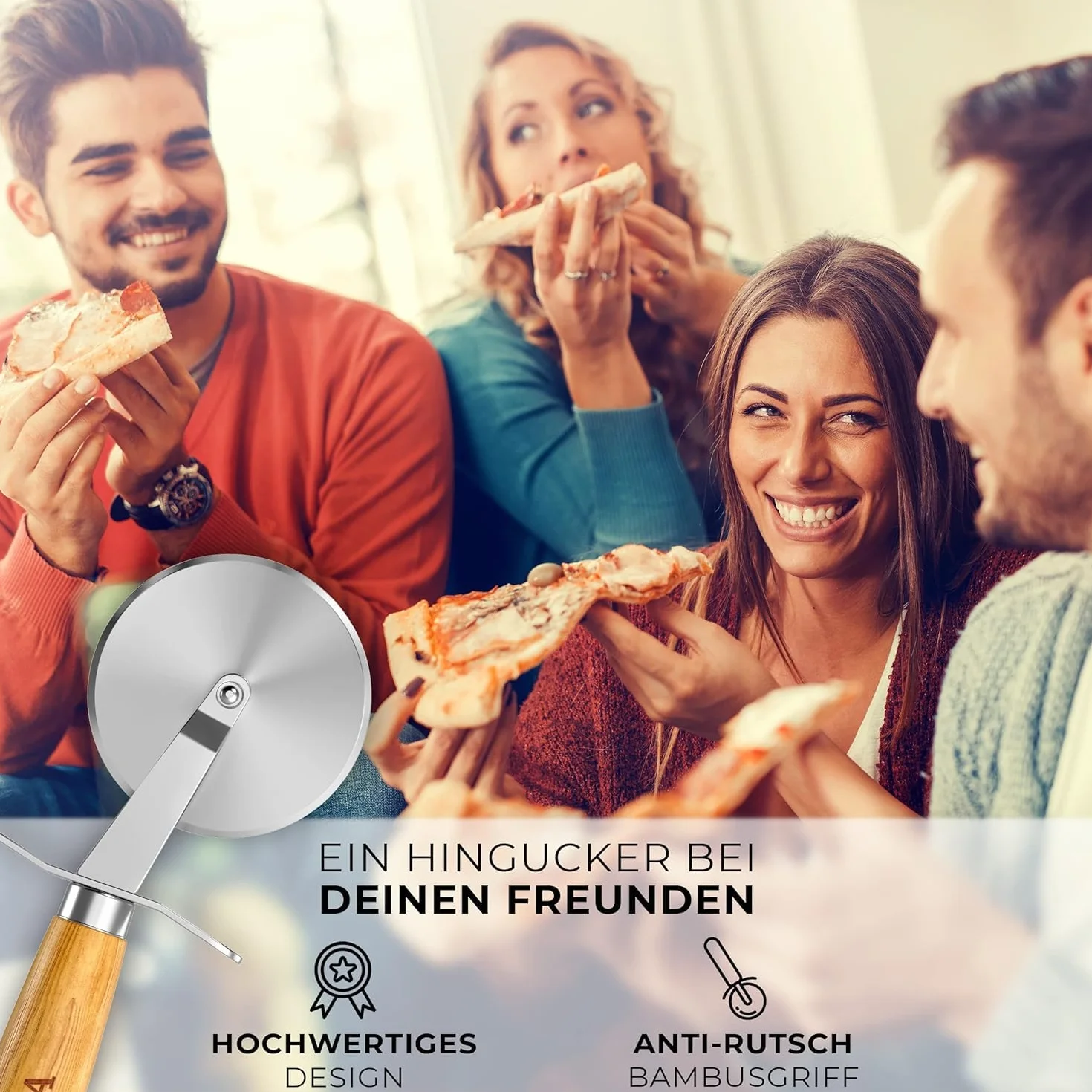 BAMBUA Nożyk do pizzy - [100% bez plastiku] Rolkowy nóż do pizzy z eleganckim uchwytem bambusowym - Wykonany z bambusa Moso - Wysokiej jakości ostrze ze stali nierdzewnej - Premium nożyk do pizzy