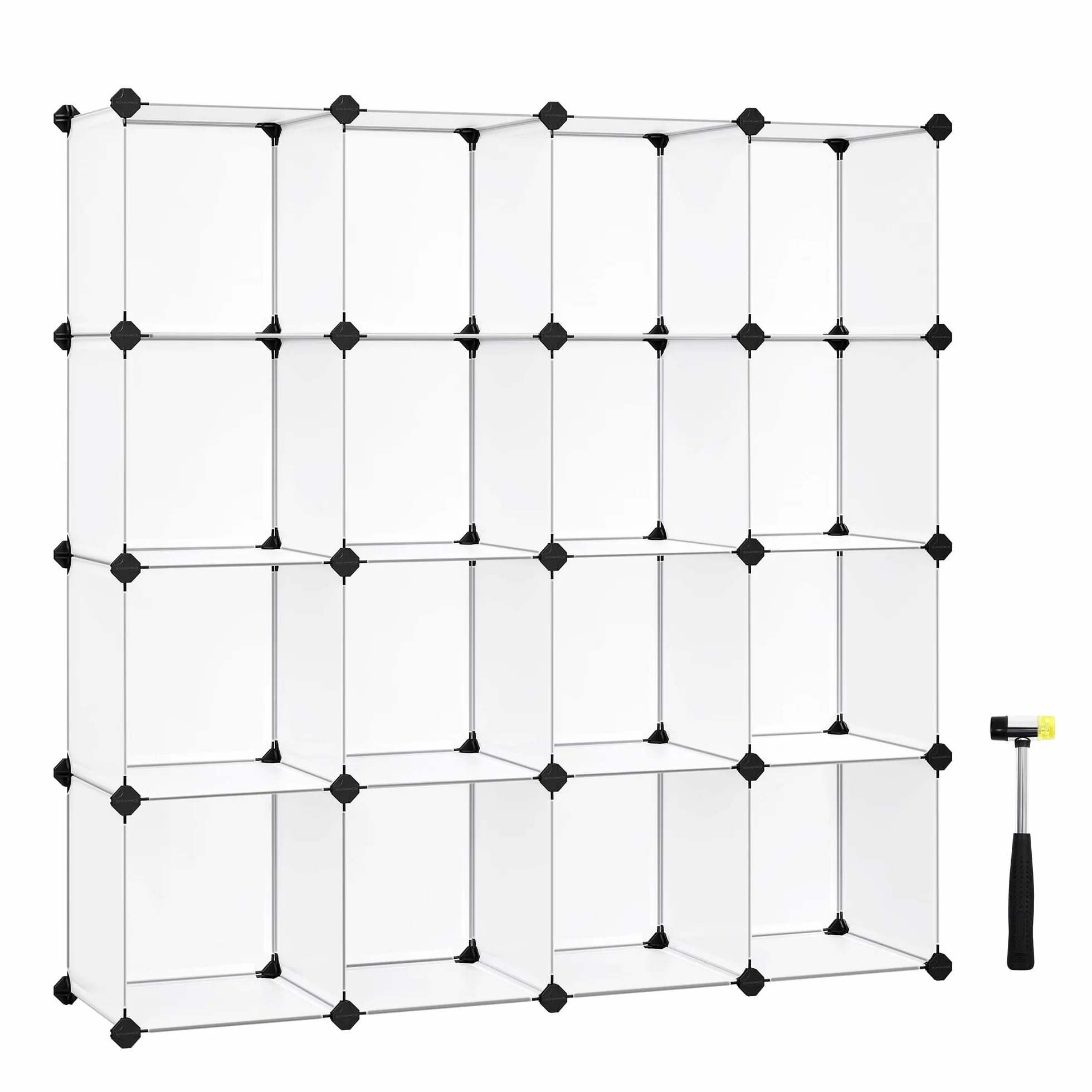 SONGMICS LPC44L system regałowy, regał na buty, regał typu "zrób to sam", możliwość układania w stos, regał wtykowy z tworzywa sztucznego PP, garderoba, ścianka działowa, do sypialni, biura, biały