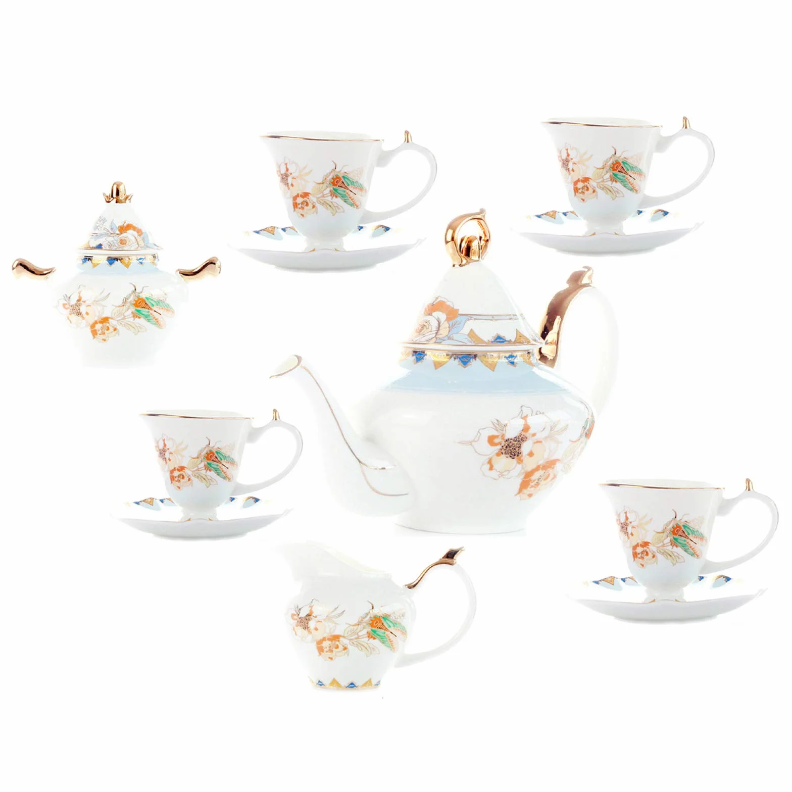 zestaw do herbaty, Porcelanowe zestawy herbaciane Zestaw herbaciany z czajnikiem do podwieczorku dla dorosłych Filiżanka i spodek kawy cukiernicą, dzbanek na mleko Vintage Zestawy filiżanek