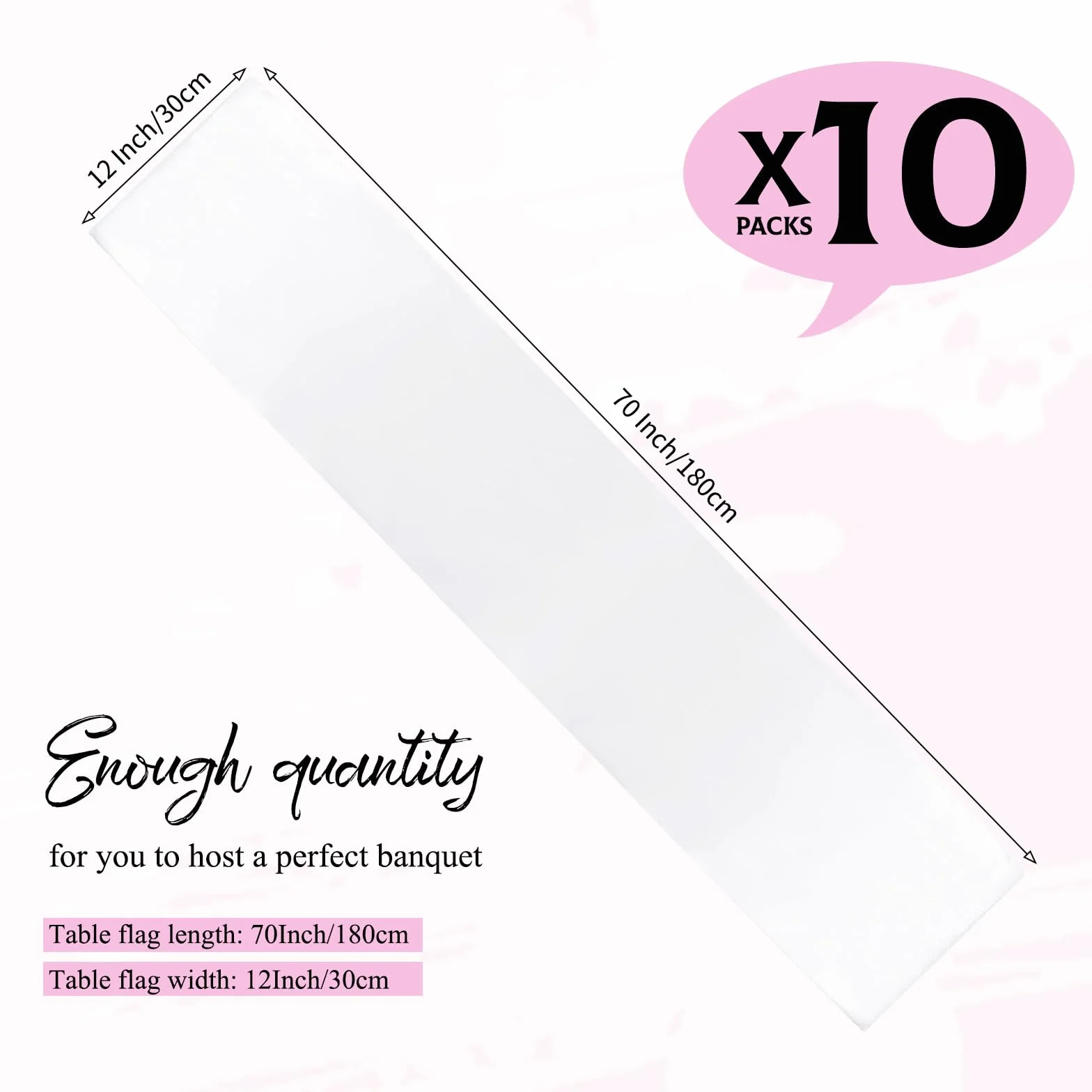 YMHPRIDE 10 sztuk białych bieżników satynowych, 30 x 180 cm długości, bieżnik na stół z jedwabiu na stół, na wesele, imprezę, urodziny, bankiet, dekoracja stołu – biały