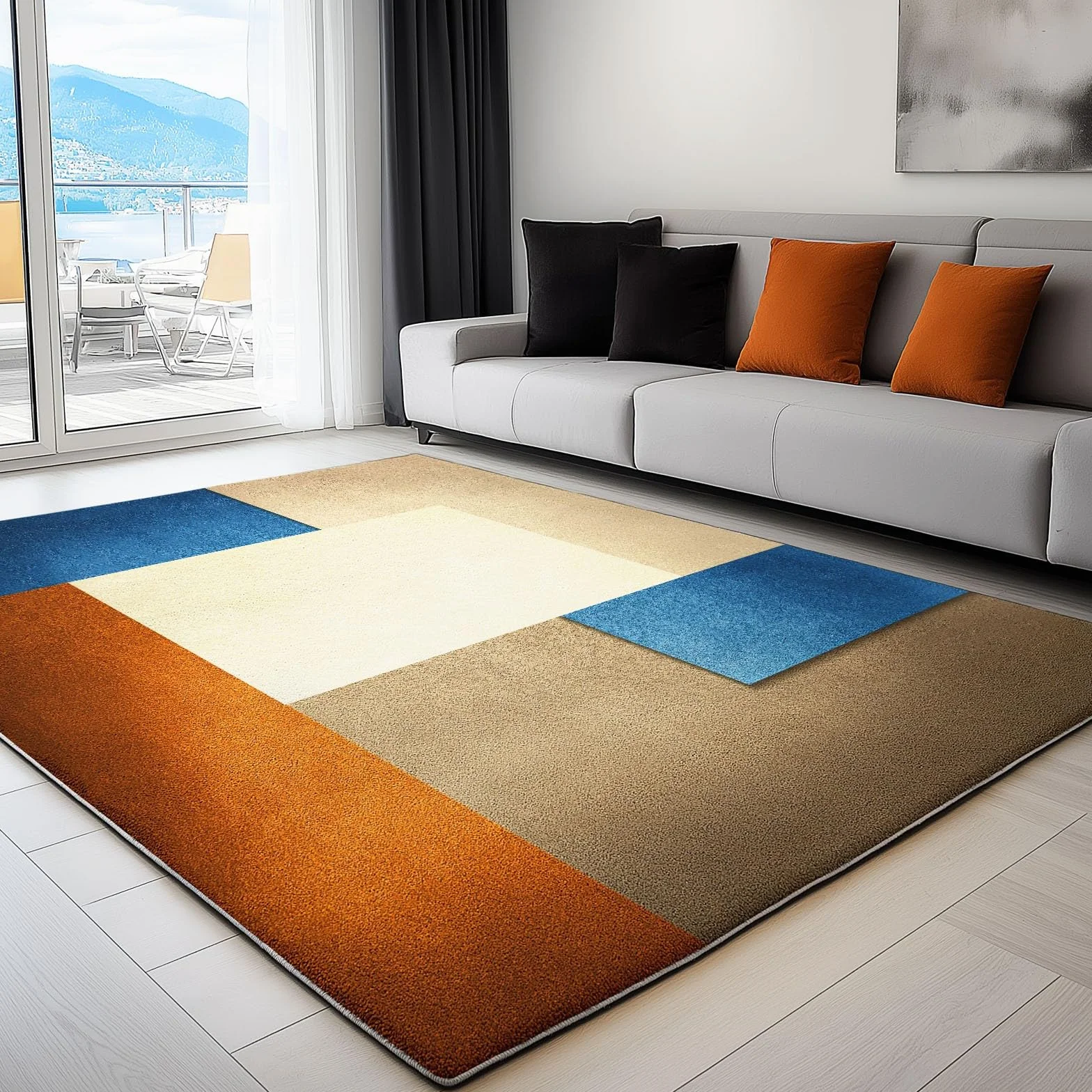 120 x 180 cm Abstrakcyjne i geometryczne komfortowe flanelowe dekoracyjne klocki kolor beżowy miękki hipoalergiczny dywan do salonu i sypialni - nowoczesny design, antypoślizgowa podstawa, łatwa