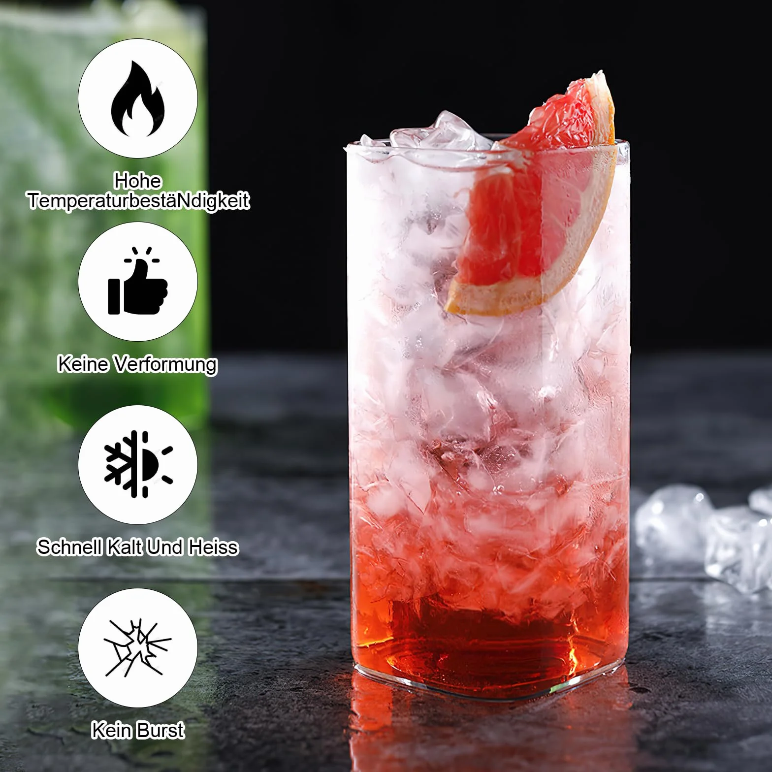 HENGBIRD Przezroczyste szklanki do napojów, 4 sztuki, 400 ml, cienkie kwadratowe, eleganckie szklanki barowe na wodę, sok, piwo, napoje, koktajle, mojito i napoje mieszane (cienkie kwadraty)