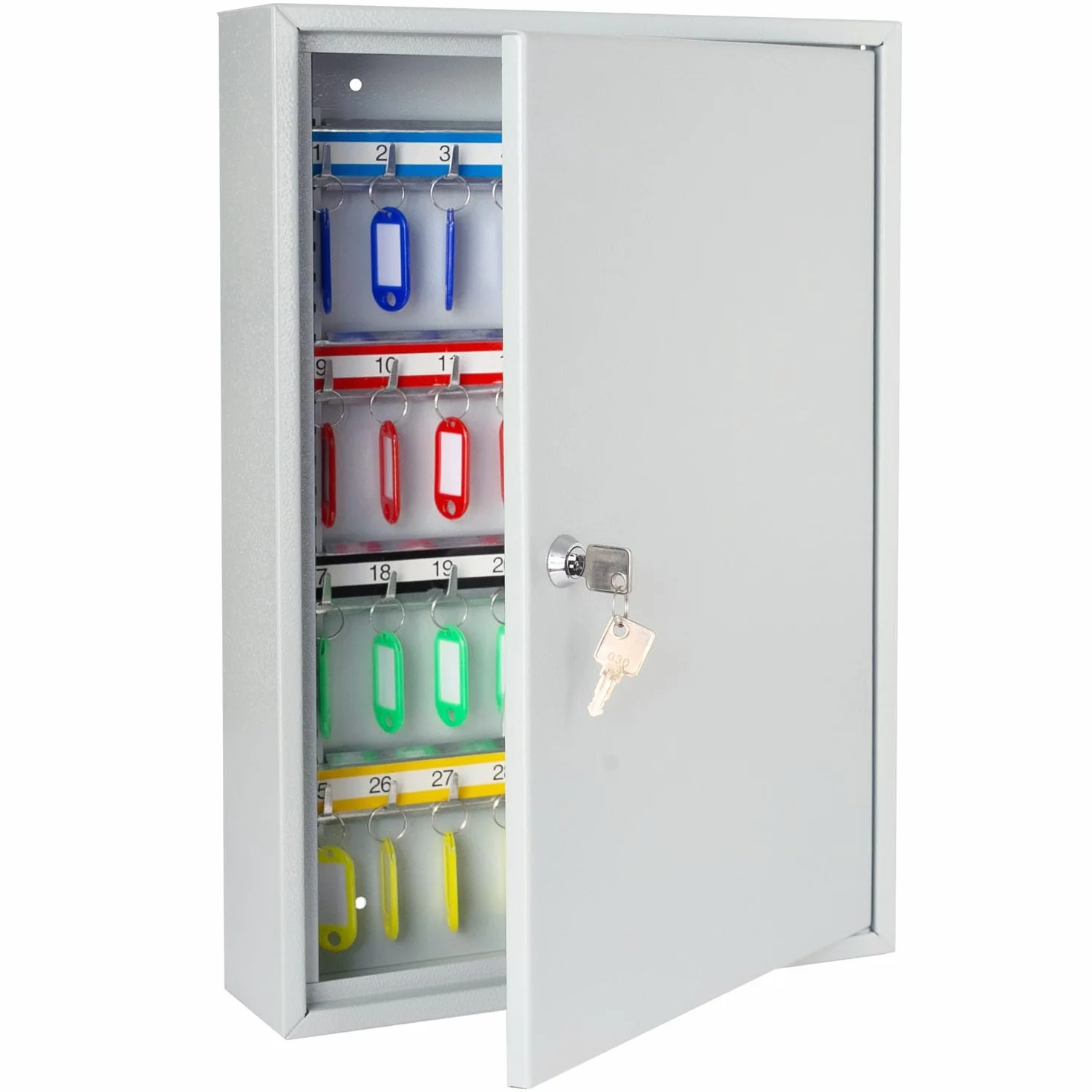 HMF 13564-07 szafka na klucze, 64 haczyki, regulowane listwy z haczykami, 45,0 x 30,0 x 8,0 cm, jasnoszara