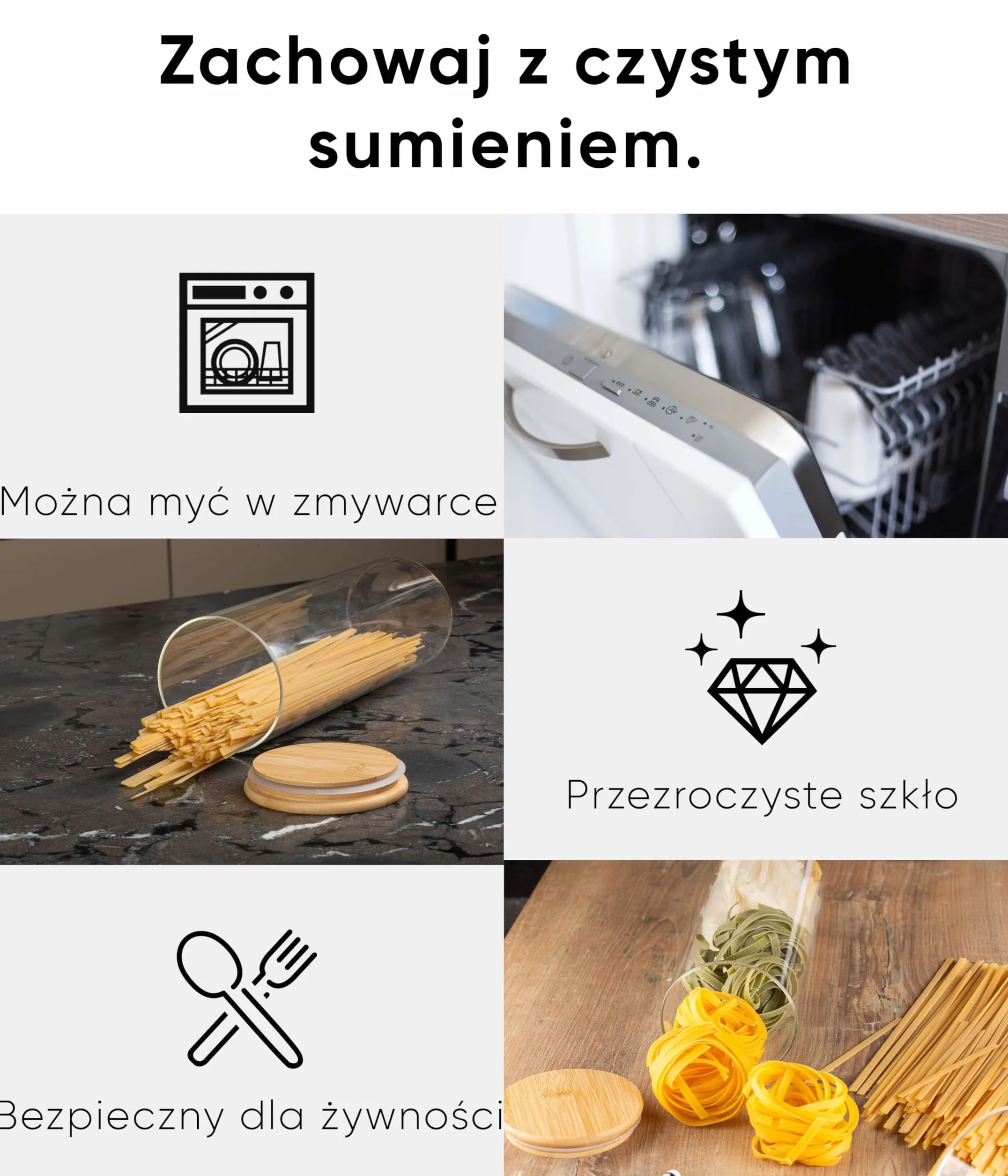 Deco haus® Słoiki do przechowywania z pokrywką, zestaw 3 sztuk do mąkę, szklane pojemniki na zapasy, do przechowywania kuchni, słoiki, szklany pojemnik 3x1950ml