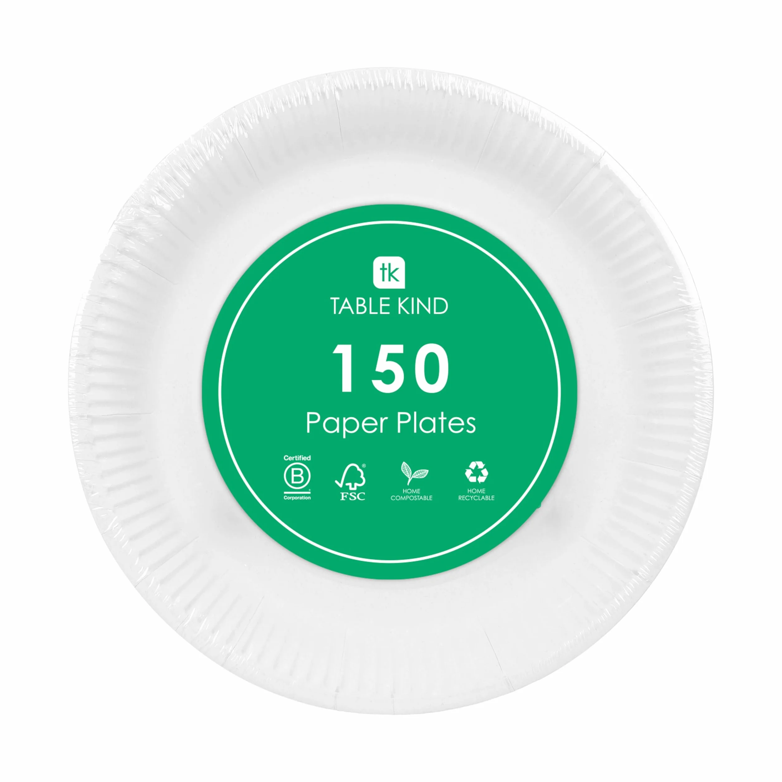 Talking Tables Rodzaj stołu 150 sztuk ekologicznych białych papierowych talerzy do gastronomii i codziennego użytku, nadające się do recyklingu, okrągłe naczynia jednorazowe, artykuły na przyjęcie