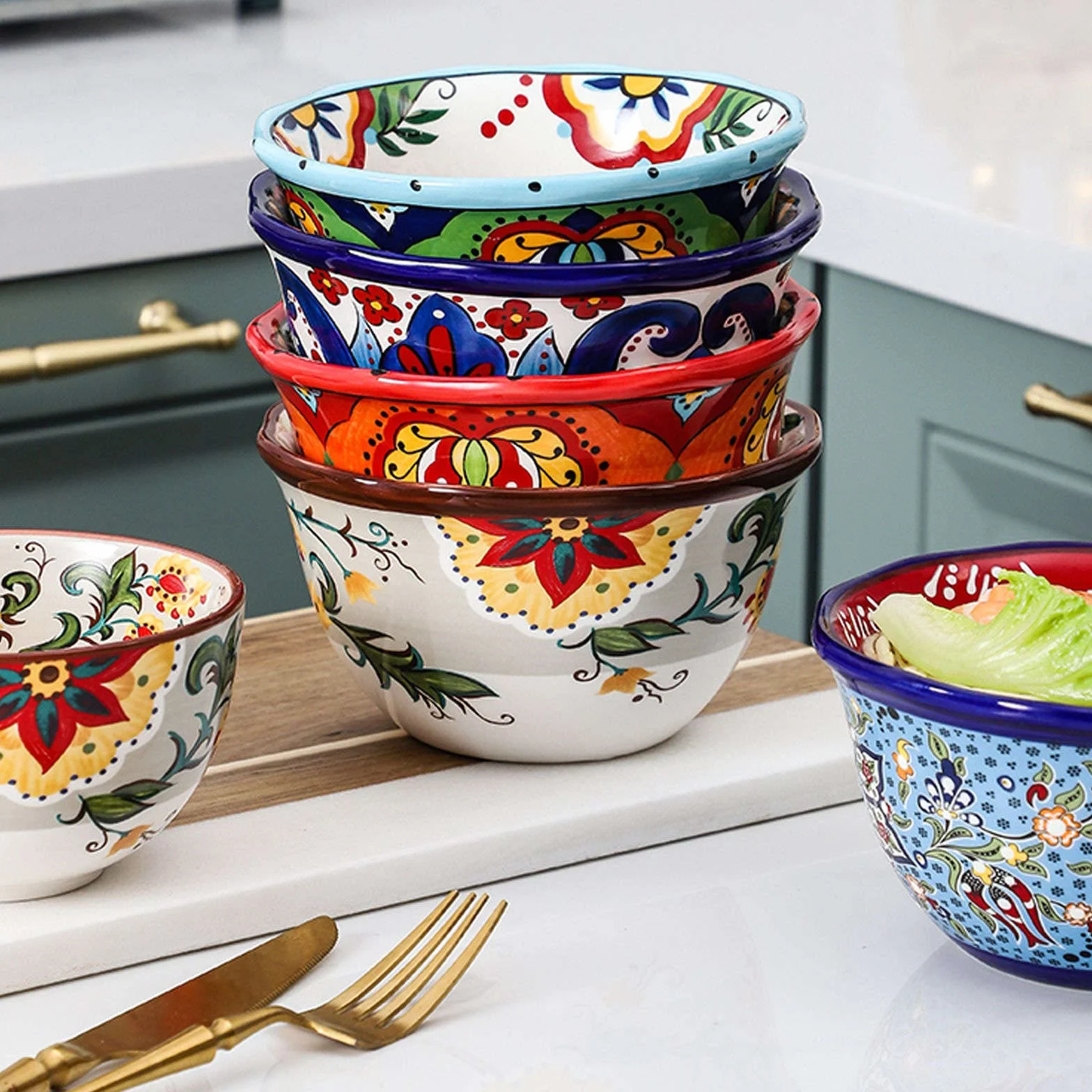 13 cm piękny wzór w stylu boho ceramiczne miski na ryż, miska na płatki śniadaniowe na śniadanie, małe miski na popcorn miska do serwowania zupy przekąski-H-1