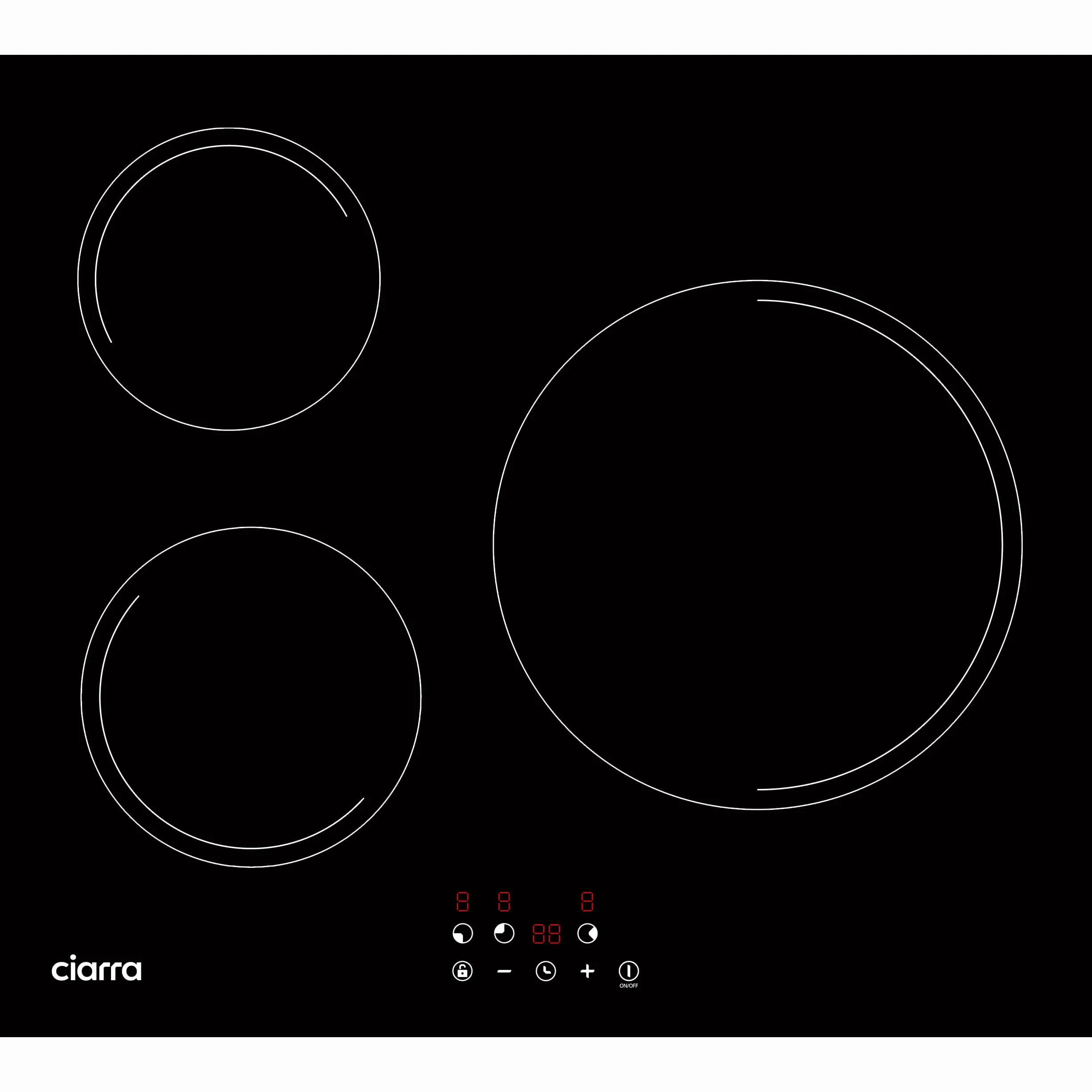 Ciarra AWBBIH3-E płyta indukcyjna do zabudowy, 60 cm, 3-strefowa, indukcja, obsługa dotykowa, 3 płyty, 9 poziomów mocy, płyta indukcyjna, timer, zabezpieczenie przed dziećmi, automatyczne wyłączanie