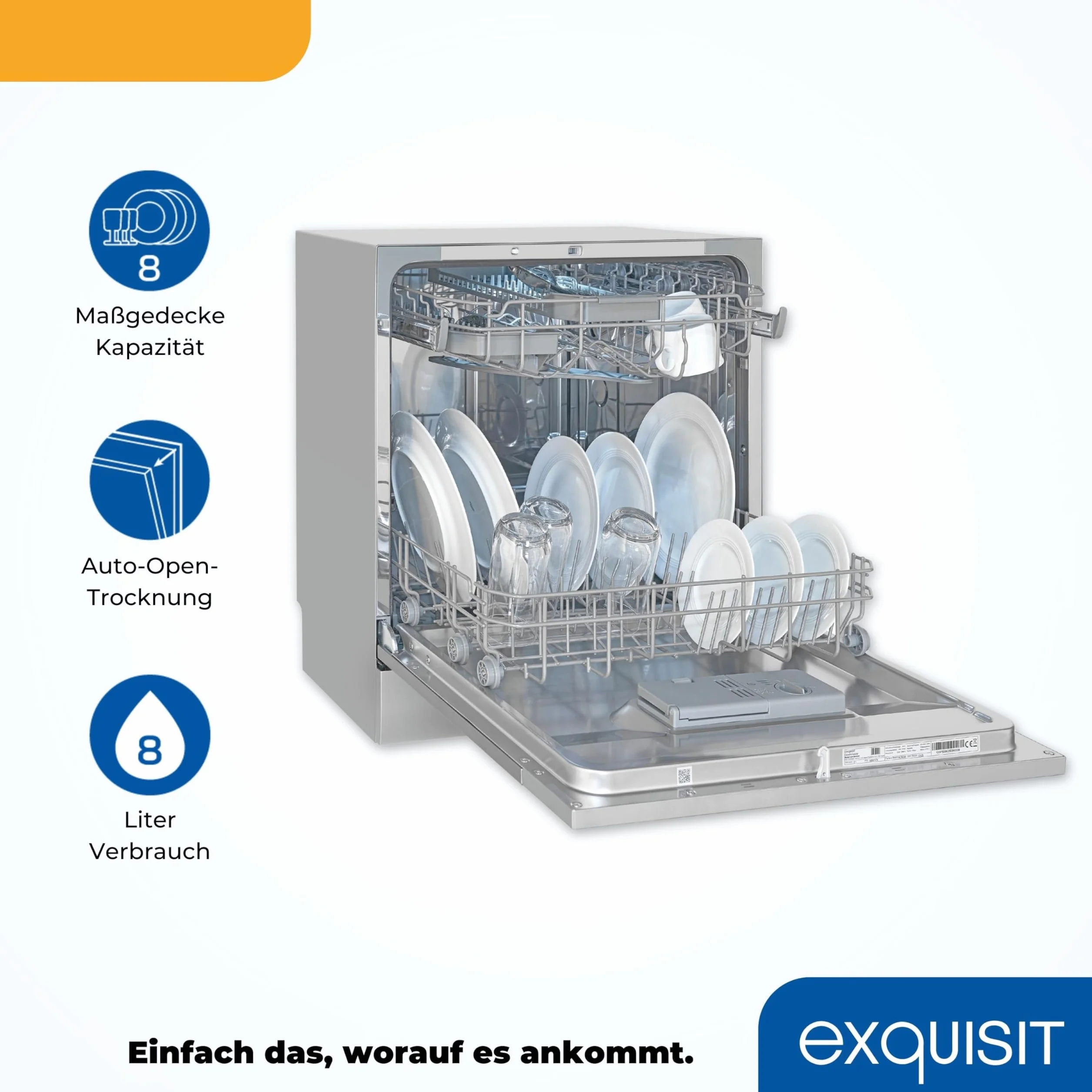 Exquisit Zmywarka stołowa GSP508-030D srebrna | zmywarka 55 cm wolnostojąca | mała zmywarka do naczyń 8 rozmiarów | zmywarka stołowa wyświetlacz LED