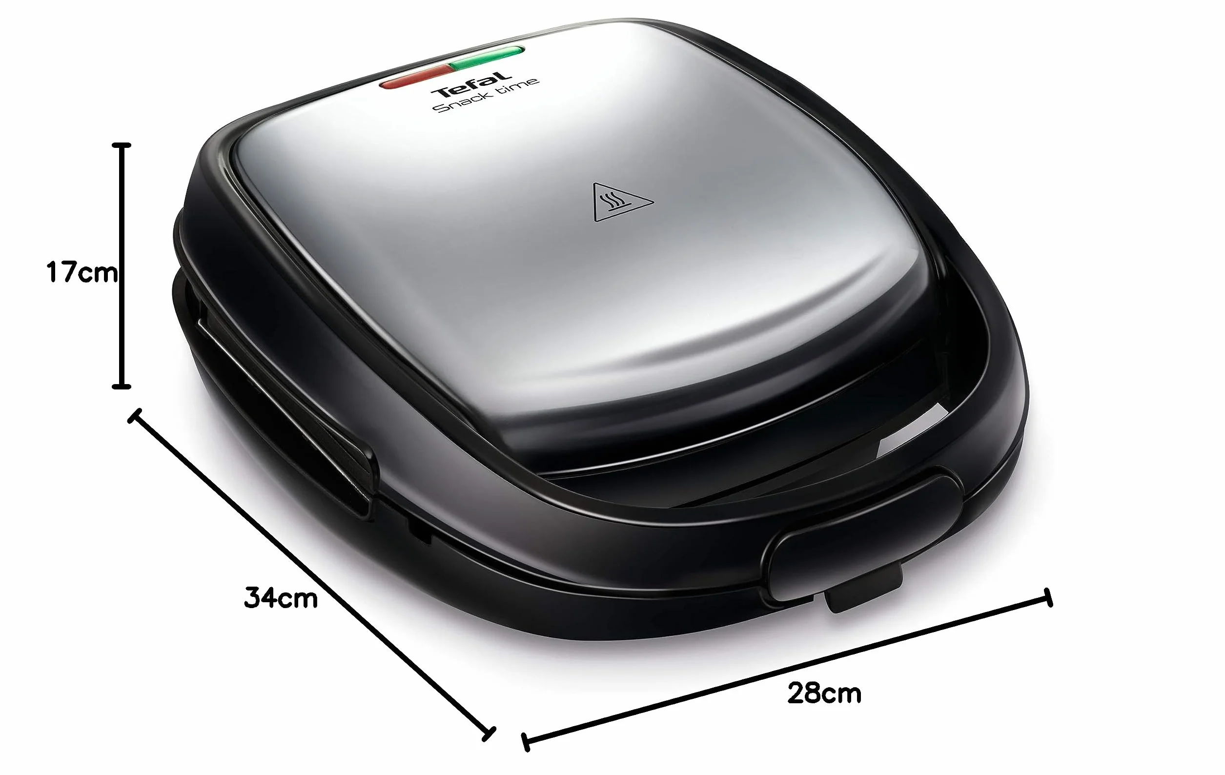 TEFAL Snack Time 2 SW341D12 Opiekacz do kanapek i gofrów metalowy, Czarno-stalowy