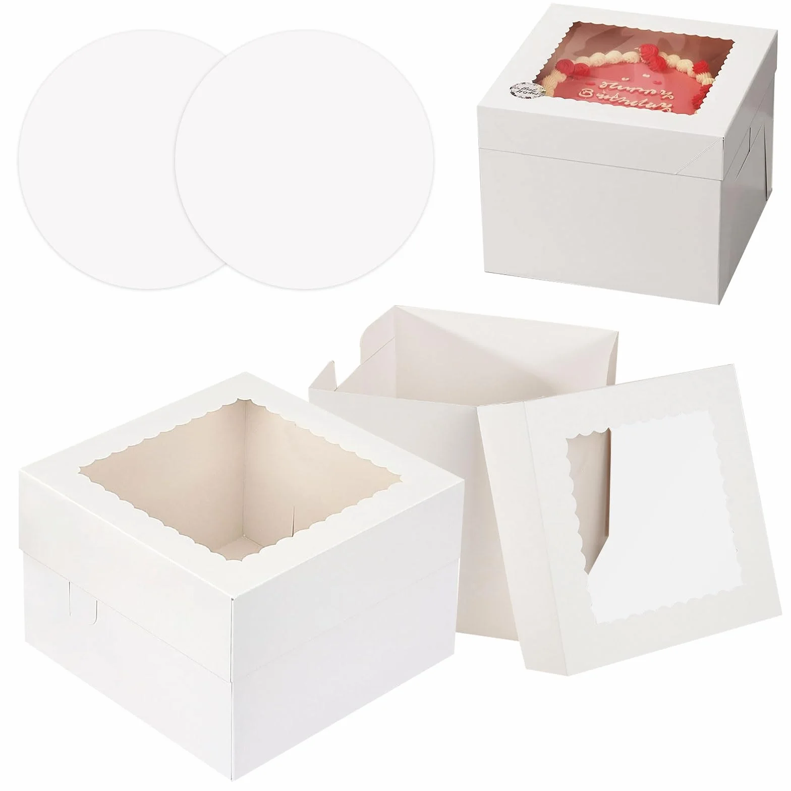 2 sztuki kartonu na tort, 25,4 x 25,4 x 20 cm, pudełko na ciasto, białe, wysokie, babeczki, pączki, ciastka, desery