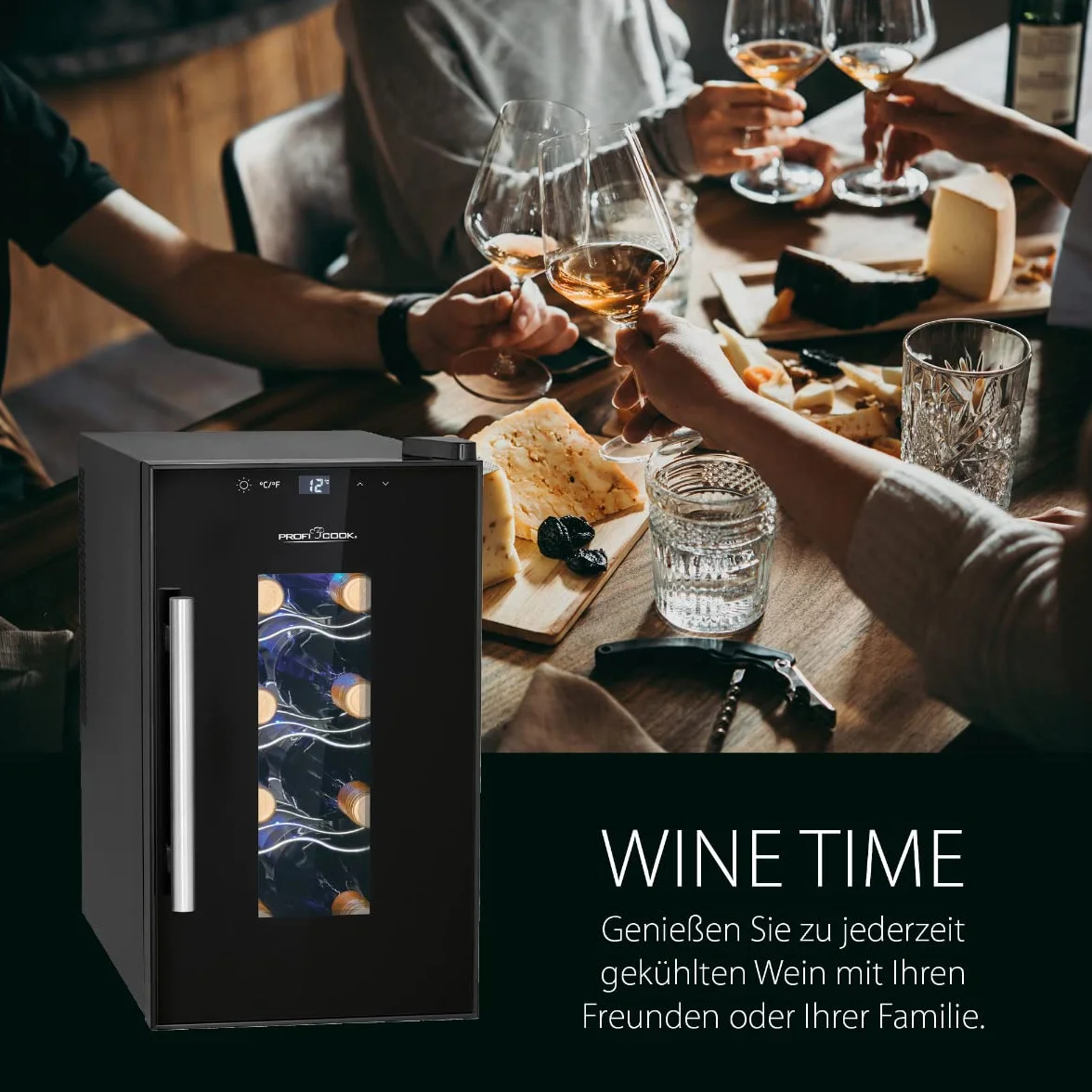 Profi Cook PC-WK 1232 Lodówka na wino - Do wina czerwonego, białego wina, różowego - Czarna stal nierdzewna