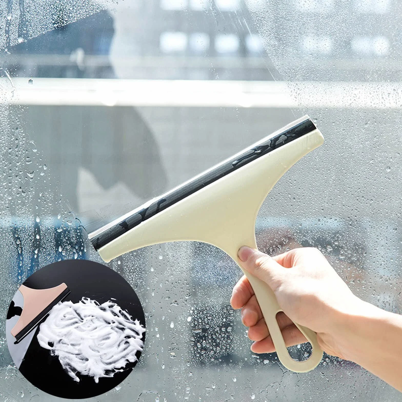JINGYAN Ściągaczki prysznicowe Household Cleaning Bathroom Mirror Cleaner With Silicone Blade Holder Hook Car Glass Shower Squeegee Window Wiper Scraper(Green)
