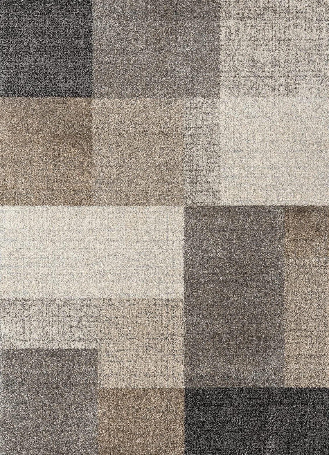 the carpet Dywan Pearl, nowoczesny, z krótkim włosiem, do salonu, sypialni, cięcie konturowe, geometryczny wzór, w kratę, kolor beżowy, 140 x 200 cm