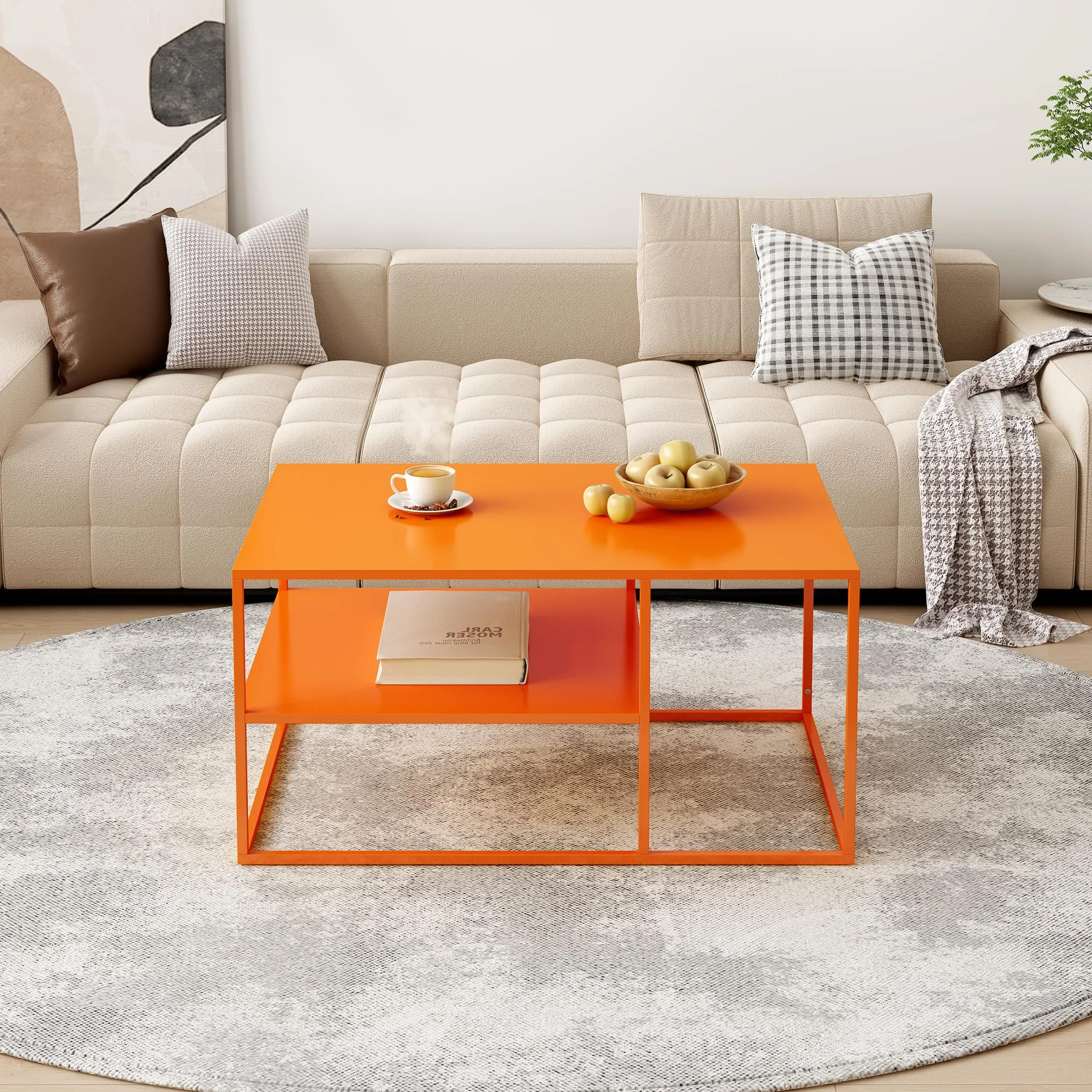 Stolik kawowy Solund metalowy pomarańczowy 90x60x45 cm prostokątny z miejscem do przechowywania