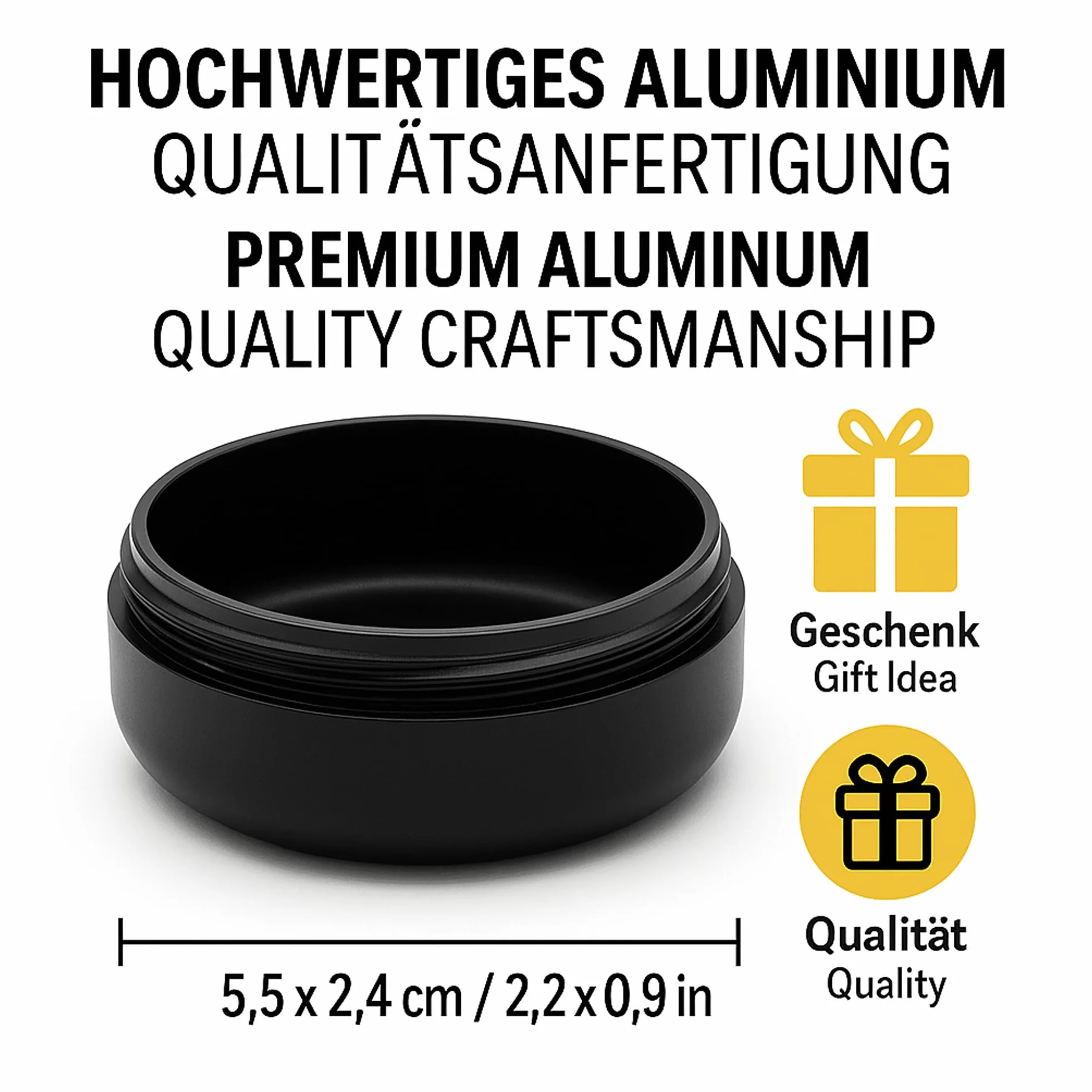 Ultralekkie pudełko do przechowywania aluminiowej puszki I wodoodporne I hermetyczne I Ø 55 x 24 mm I pudełko chronione światłem UV na tabletki zioła przyprawy