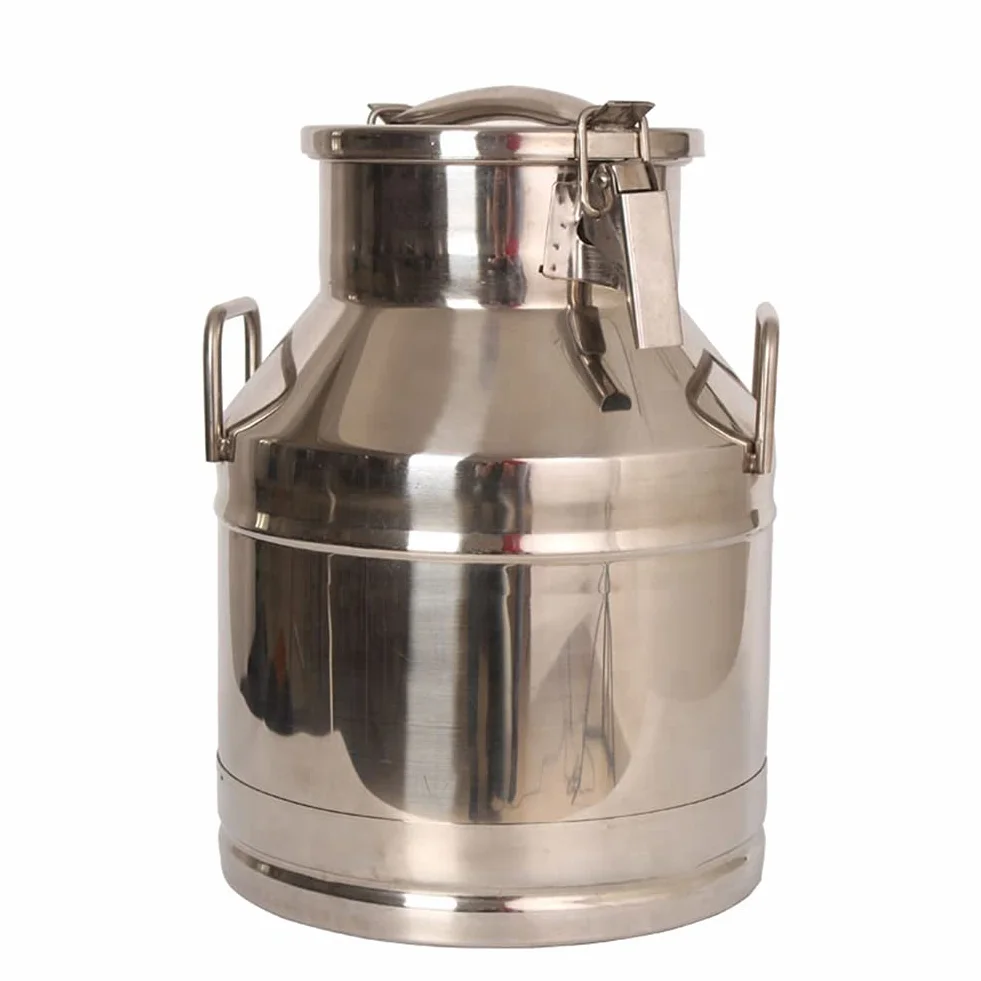 Wiadro na mleko ze stali nierdzewnej, kanister na mleko, pojemnik do przechowywania produktów mlecznych, dzbanek z hermetyczną pokrywką - srebrny, 40 l (15 l)