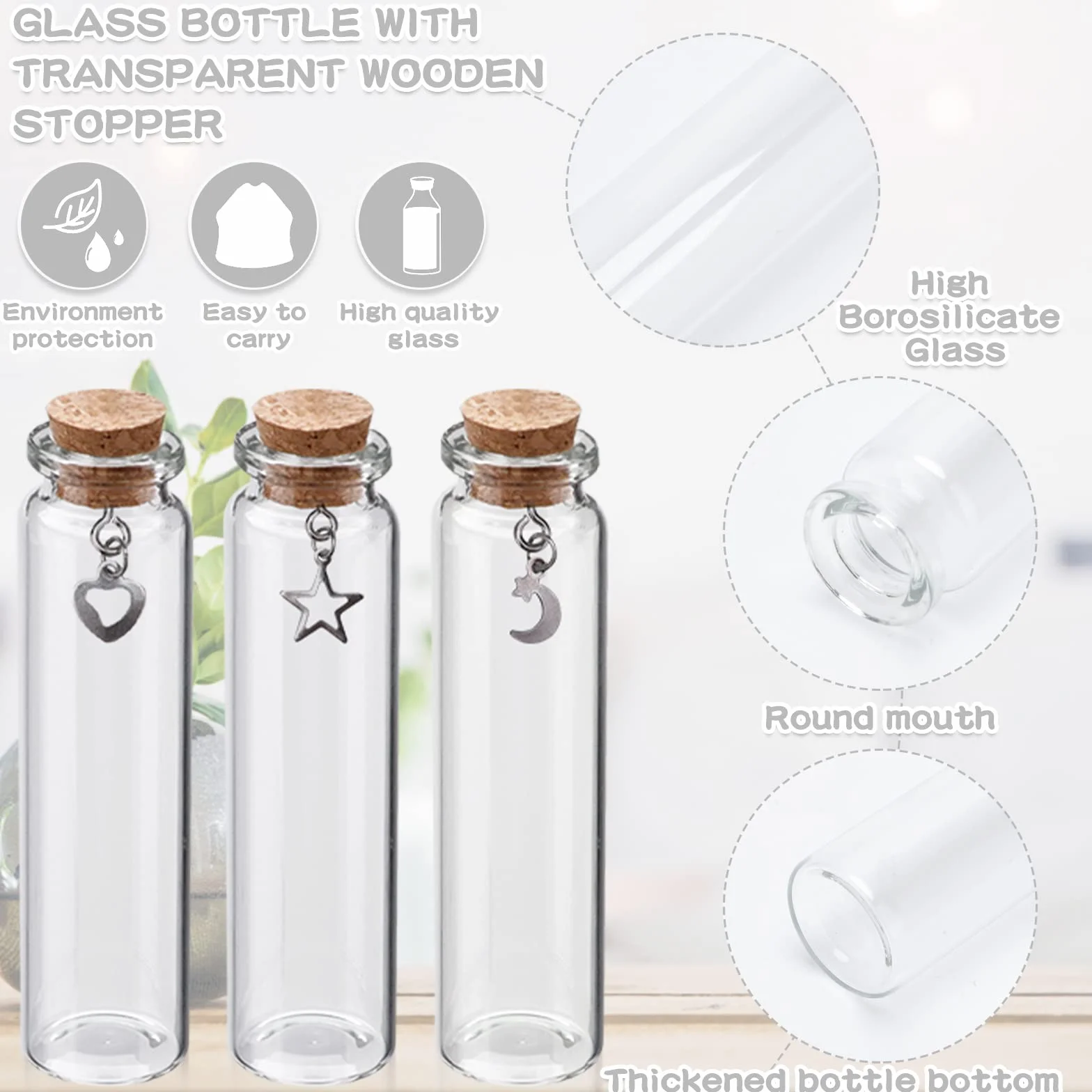 40 x mini butelki szklane z korkiem, 20 ml, do napełniania, jako prezent dla gości weselnych, z zawieszką