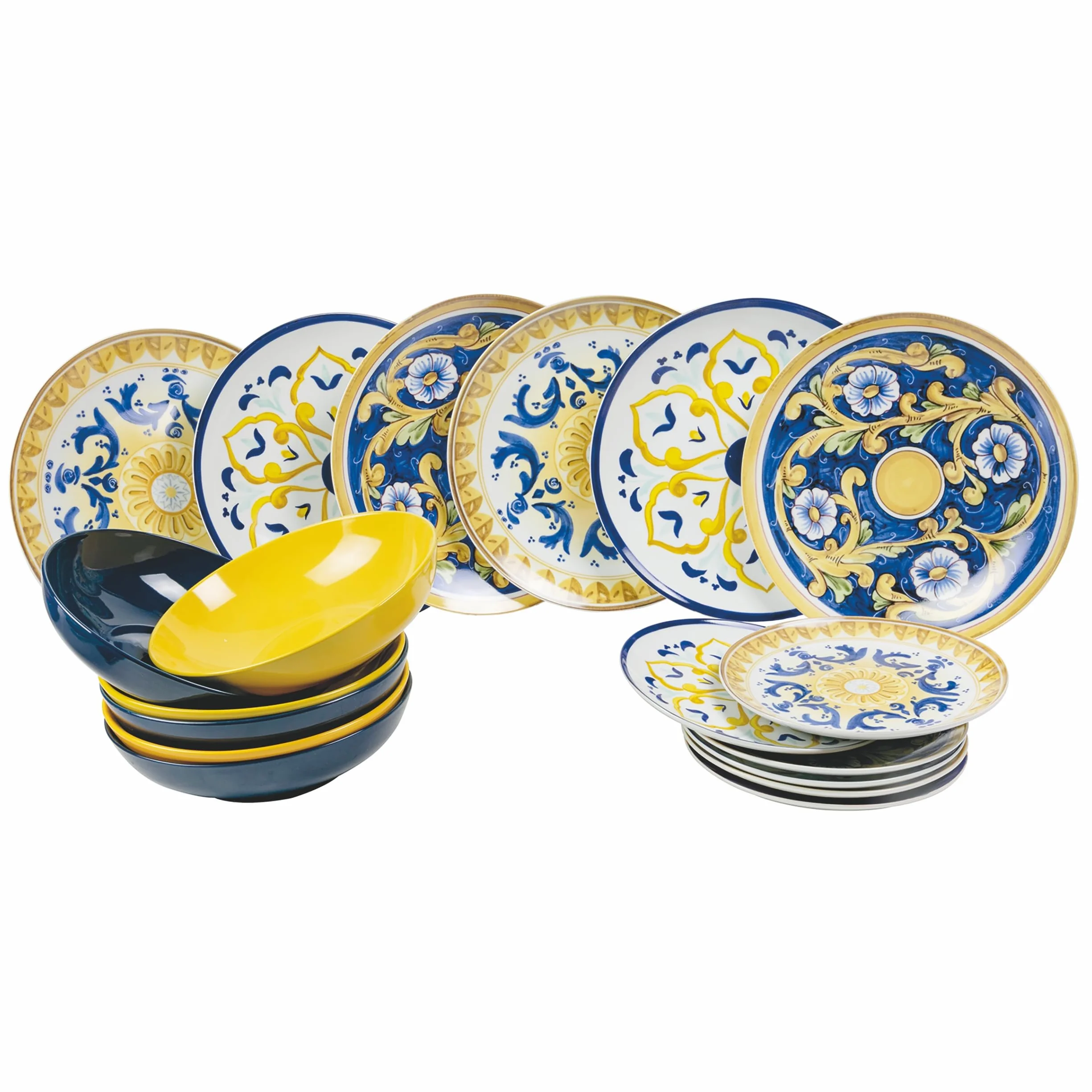 18-częściowy serwis obiadowy z porcelany i kamionki, 6-osobowy zastawa stołowa, Sycylia