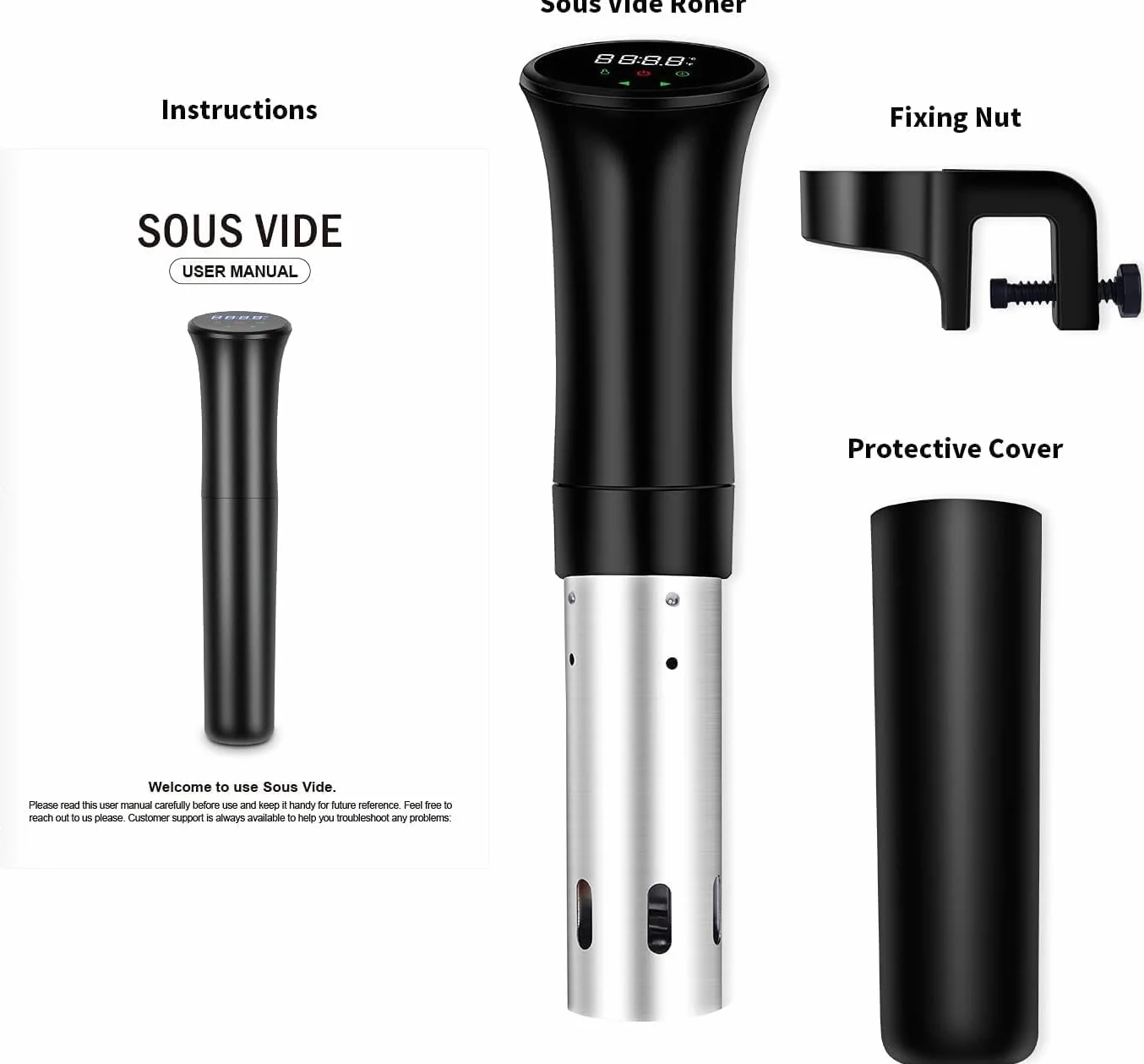 Sous vide Sous-vide Garer, precyzyjny garnek do gotowania, cyrkulator zanurzenia, wydajna, cicha cyrkulacja wody, niski poziom oleju i niskotłuszczowy, zdrowe odżywianie, czarny (wielokrotnego użytku)