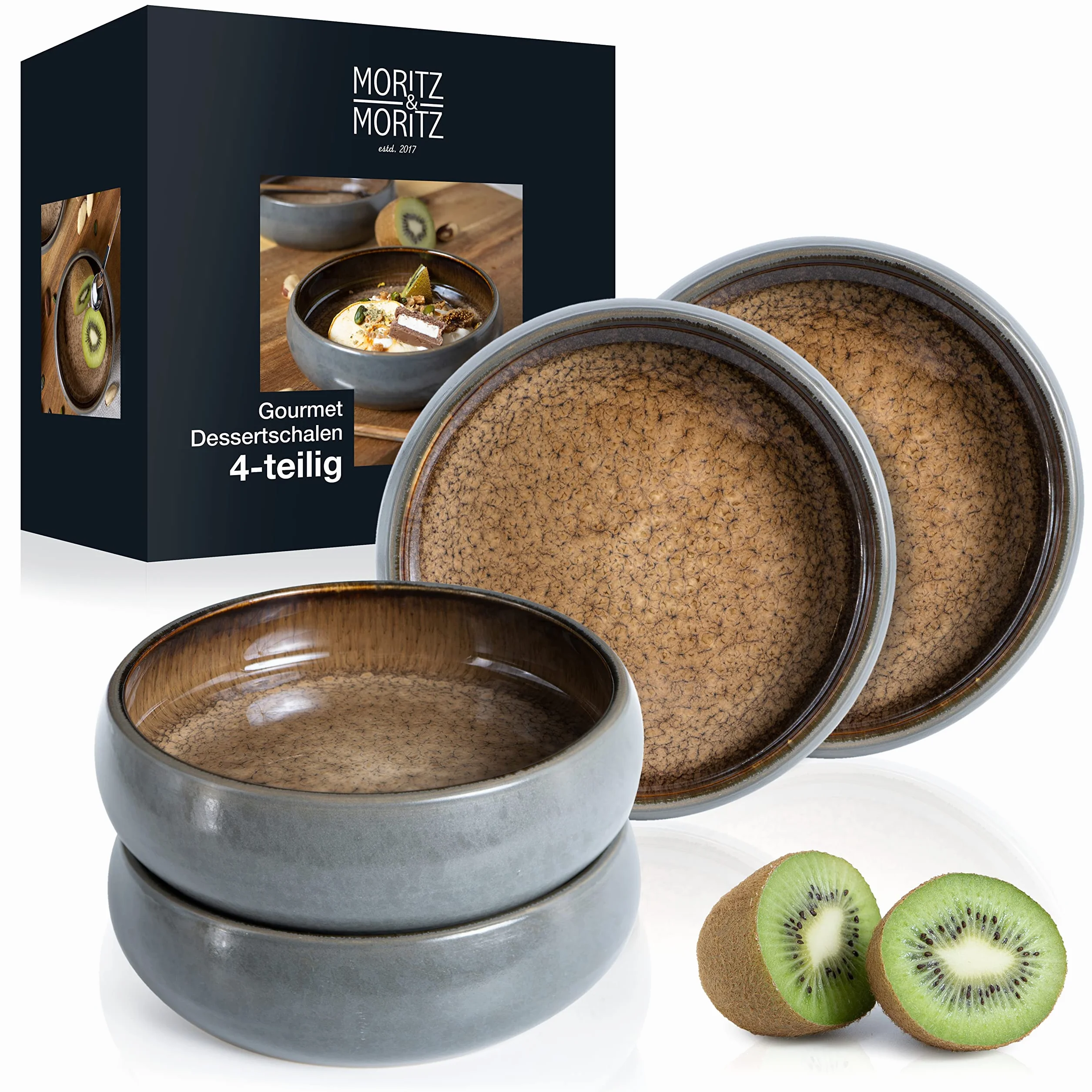 Moritz & Moritz SOLID 4 x małe miseczki – 300 ml – miseczki do dipów z kamionki na deser, przekąski, zupę, sałatkę, lody, tapas i antipasti