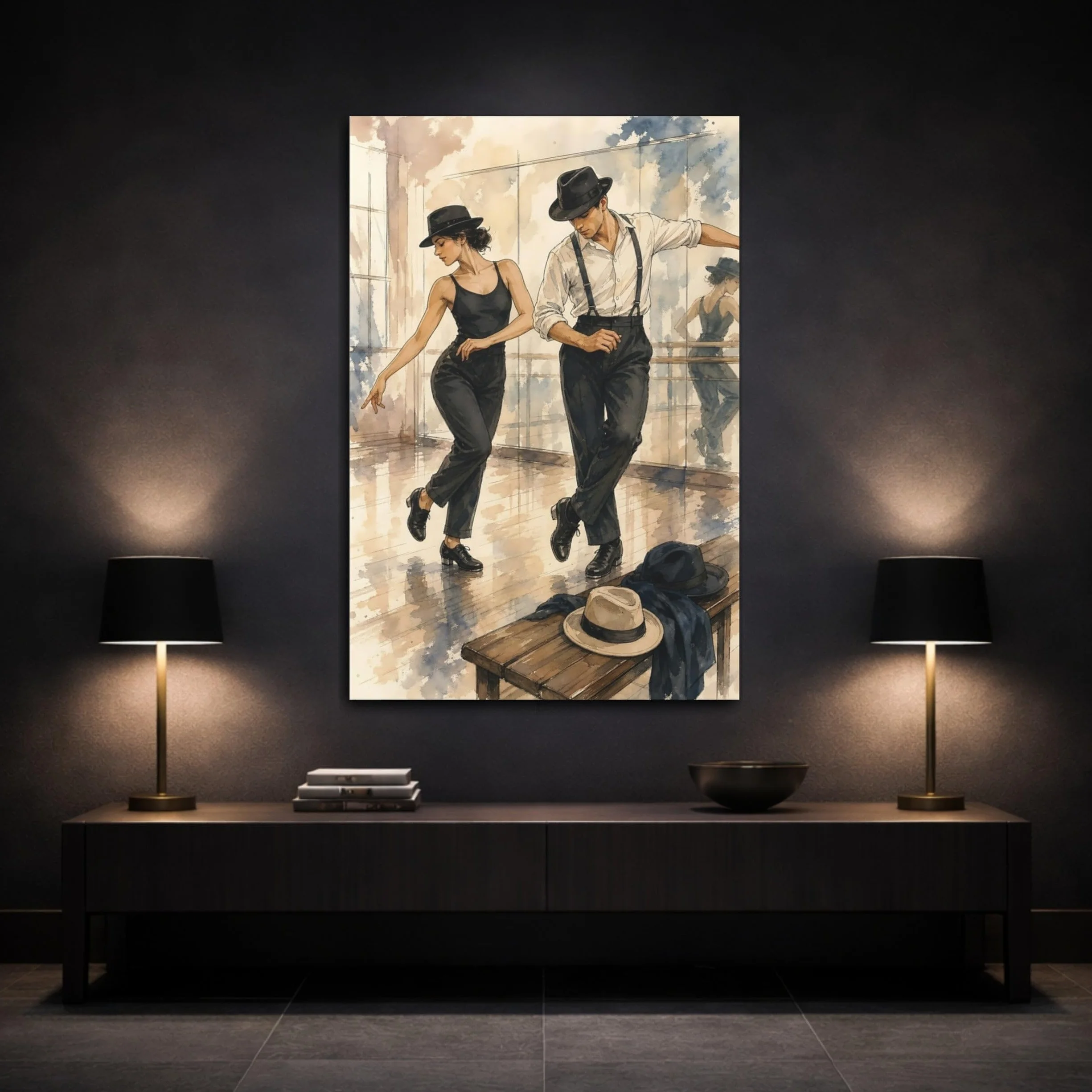 Vintage Dancers Canvas Print – Living Room, Above Console Table 20×30 inch (50×75 cm) - Vertical / 1.25 inch (3 cm)