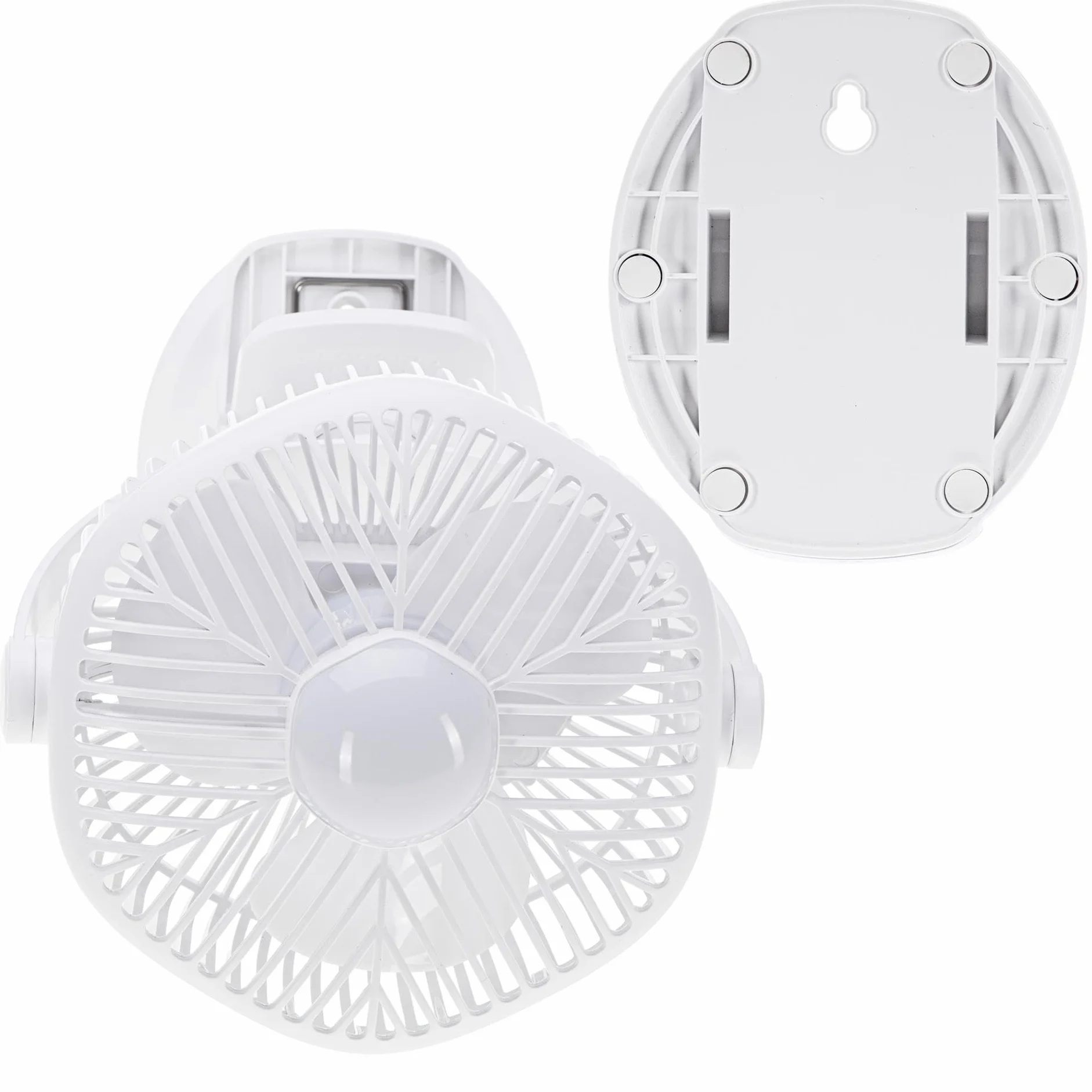 ADLER EUROPE Wentylator stołowy z akumulatorem i zaciskiem - Wentylator USB z oświetleniem LED - 3 prędkości i możliwość obrotu o 360° - Wentylator z zaciskiem 15,3 x 10,5 x 19,9 cm - Biały