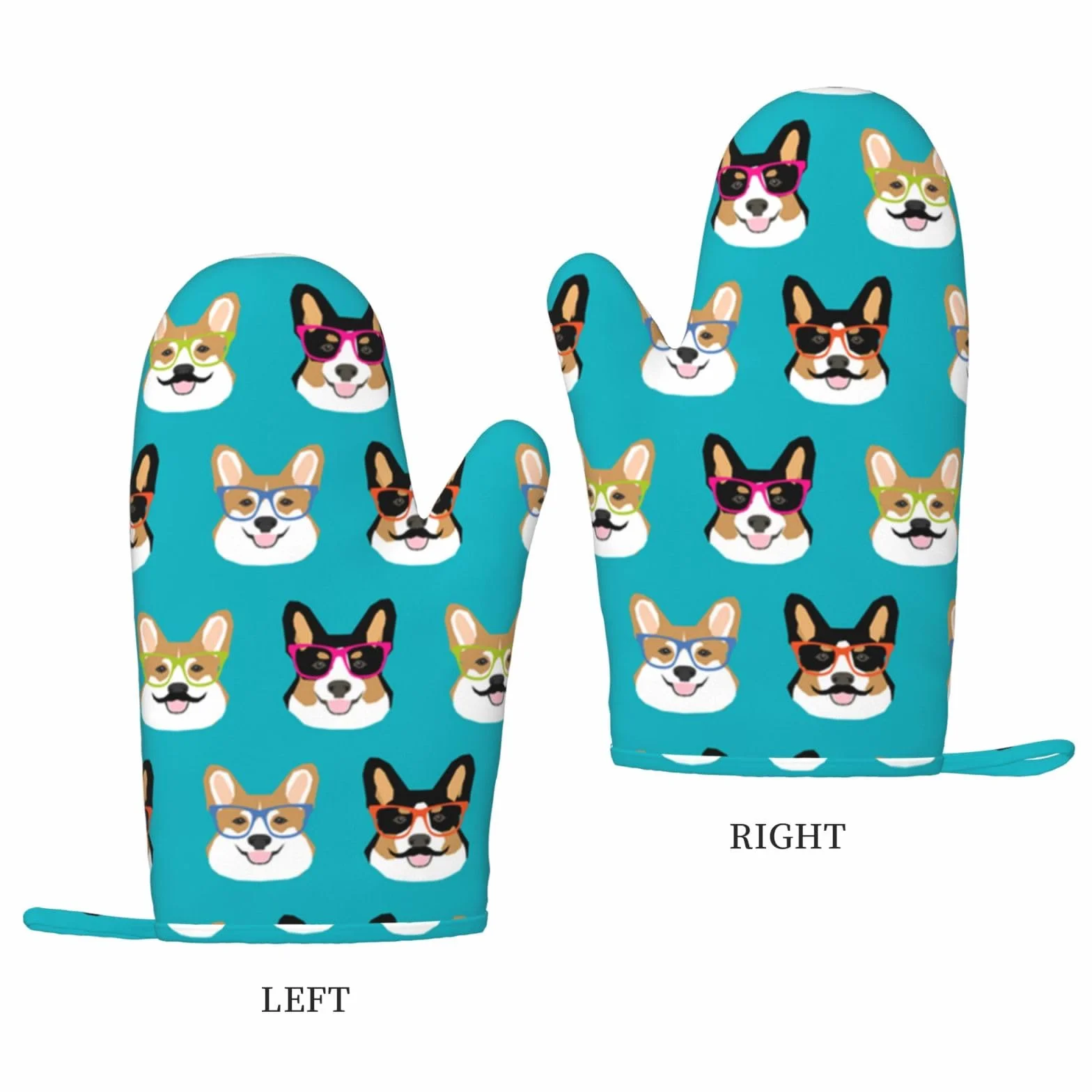 Urocze okulary Corgi i wąsy drukowane żaroodporne rękawiczki i podkładki silikonowe rękawice kuchenne