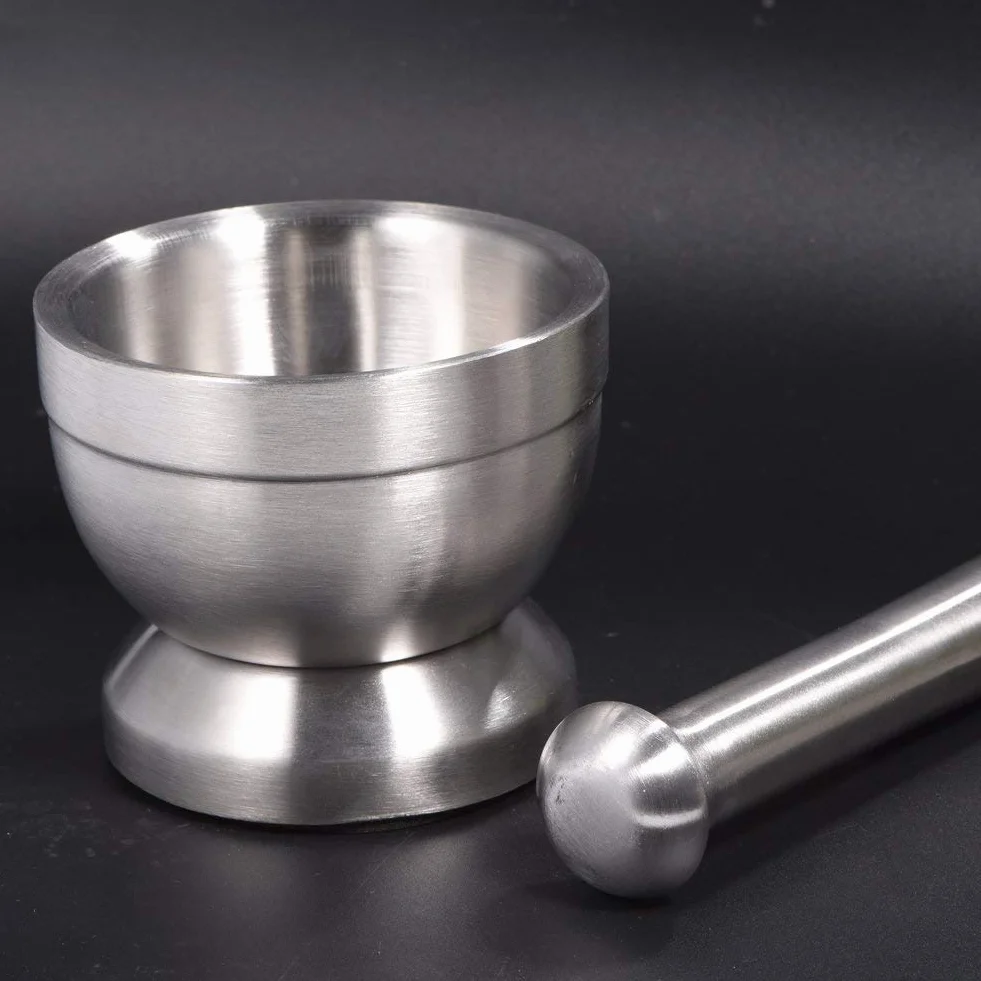 Moździerz ze stali nierdzewnej z tłuczkiem, przeznaczony do kontaktu z żywnością, Pestle and Mortar Stainless Steel, średnica 10 cm (3,9")