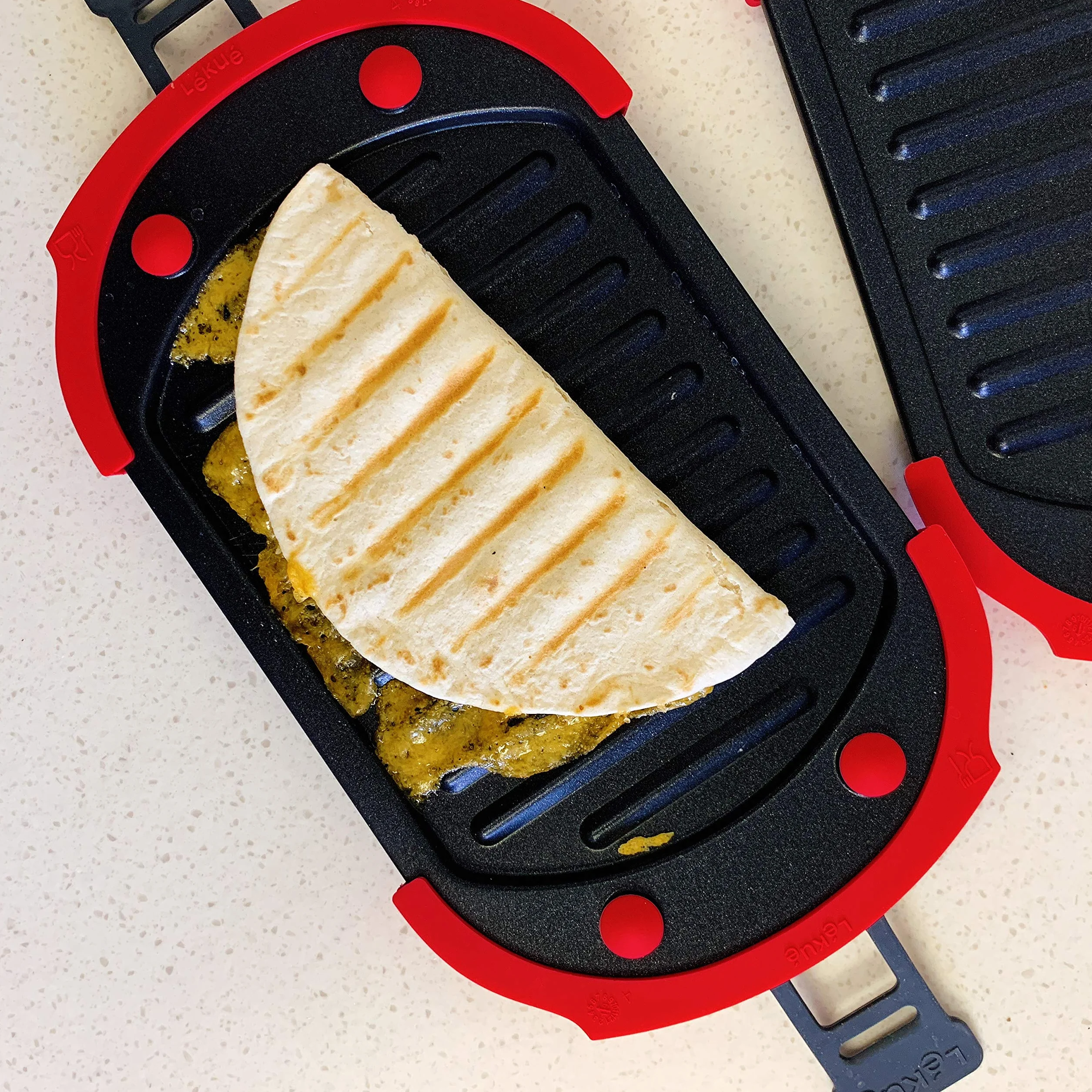 Lékué grill mikrofalowy opiekacz do kanapek prasa do panini 25,4 x 14 cm czerwony