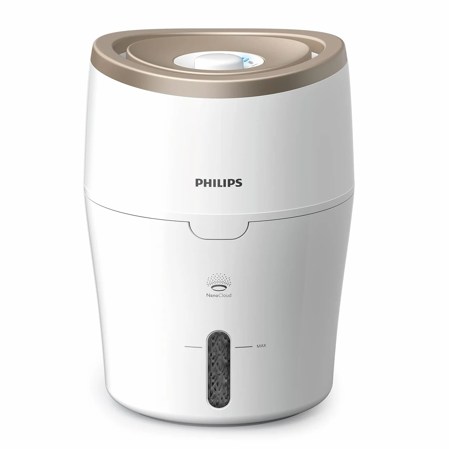 Philips Nawilżacz Powietrza Serii 2000, Nawilża Pomieszczenia do 38 m², Technologia NanoCloud, 2 Prędkości, 2l zbiornik na wodę, cichy, kolor biało/kremowy (HU4811/10)
