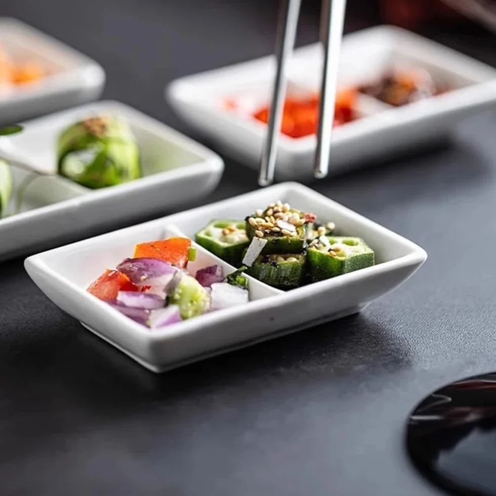 Talerz z przekąskami Białe ceramiczne naczynie na przyprawy, do sushi, sos sojowy, naczynia kuchni molekularnej(Duży)