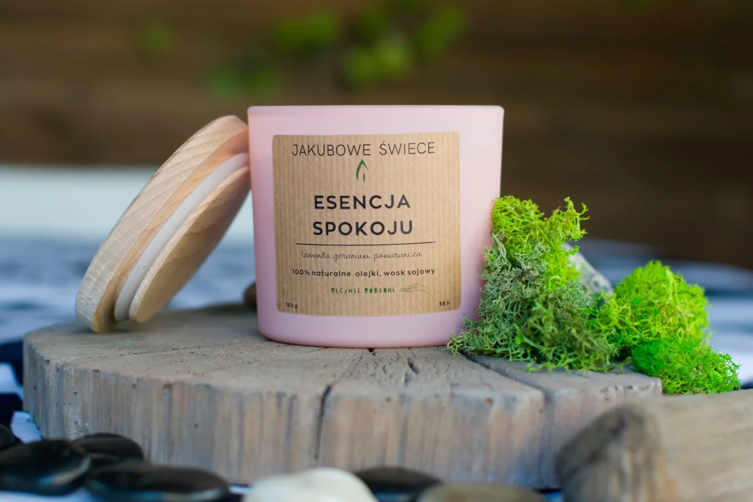 Esencja Spokoju Zapachowa Świeca Sojowa z Naturalnymi Olejkami 180g Ręcznie Robiona z Pokrywką