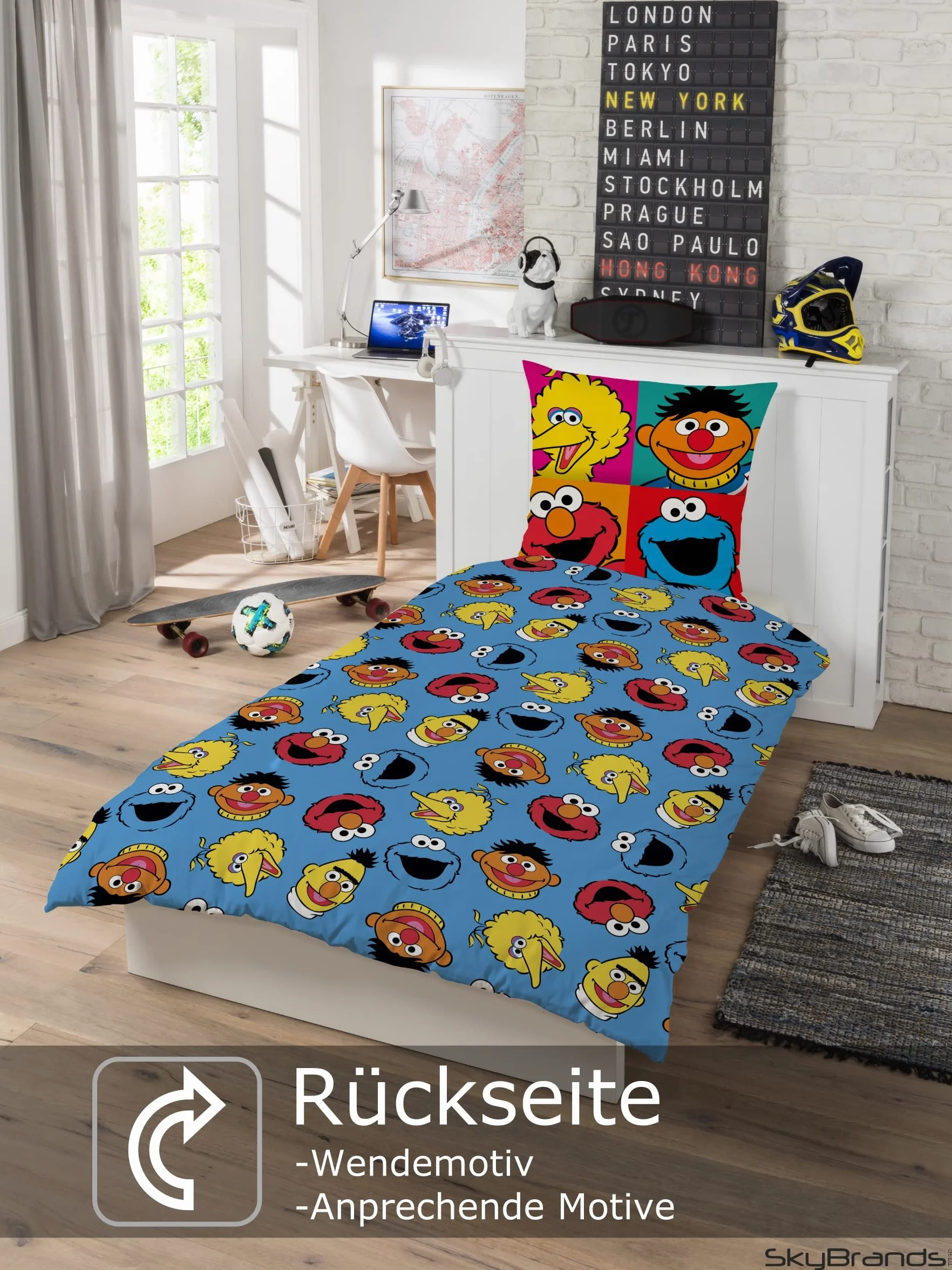 Ernie und Bert Pościel Ulica Sezamkowa 135 x 200 80 x 80 [z workiem] Komplet pościeli dziecięcej Bawełna 2-częściowy 1 x poszewka na kołdrę 1 x poszewka na poduszkę