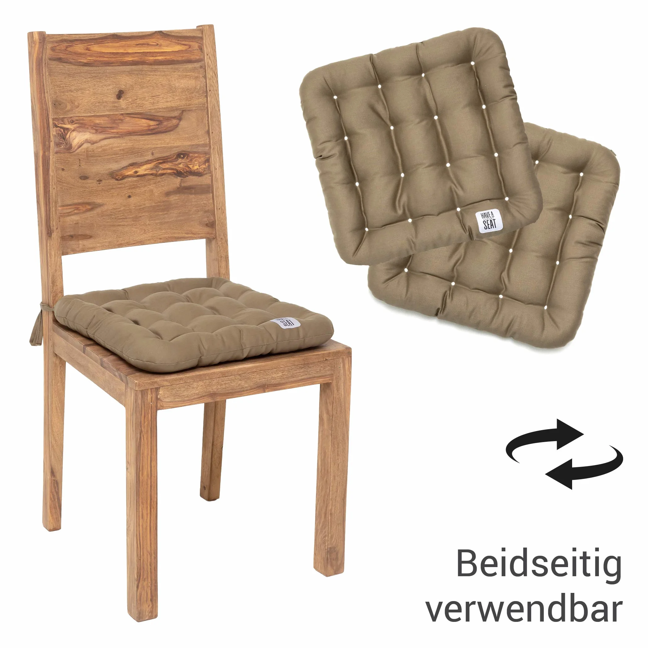 Poduszka do siedzenia 40 x 40 cm (2 szt.) – wygodna poduszka na krzesło – ortopedyczna poduszka na siedzisko – do użytku wewnątrz i na zewnątrz, nadaje się do prania w temperaturze do 95°C (złotobrązowe, zestaw 2 szt. – 40 x 40 cm)