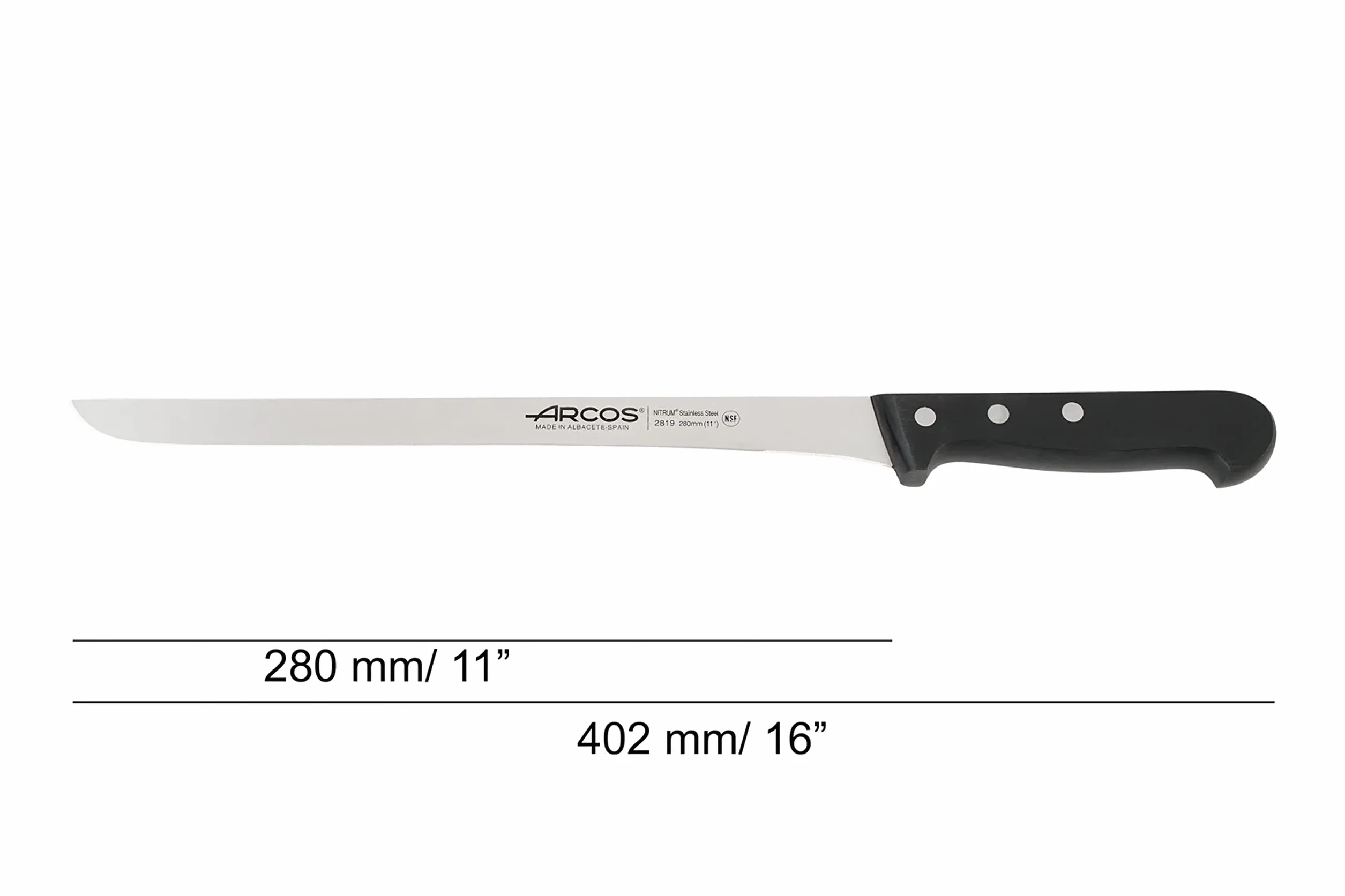 Arcos Seria Universal nóż do krojenia szynki stal szlachetna nitrowa 280 mm uchwyt POM czarny