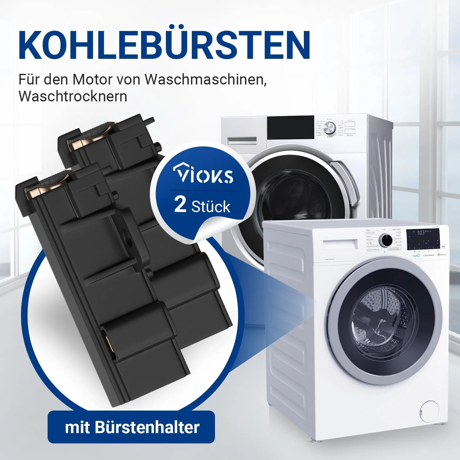 VIOKS 2 x zestaw szczotek węglowych do pralki 400602015/2 AEG 4,8 mm AMP zapasowe szczotki węglowe do pralki Electrolux Whirlpool Bauknecht 481281719419 Węgiel silnikowy do silnika SOLE