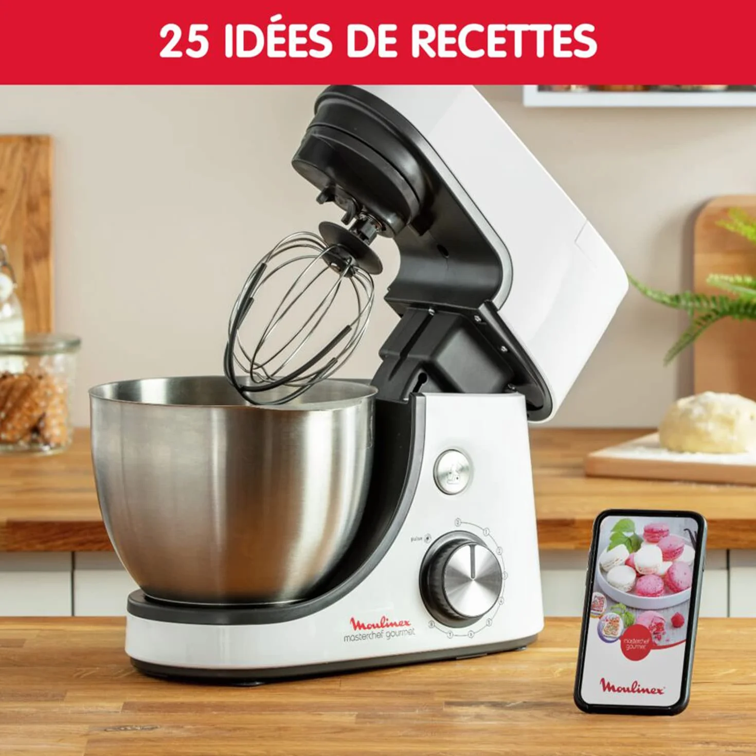 Moulinex Robot do ciasta, pojemność miski 4,6 l, 8 prędkości + Pulse, technologia Whisk dla idealnego ubijania, perkusista i ubijanie z odlewu aluminiowego, 1100 W, Gourmet Masterchef White QA510110